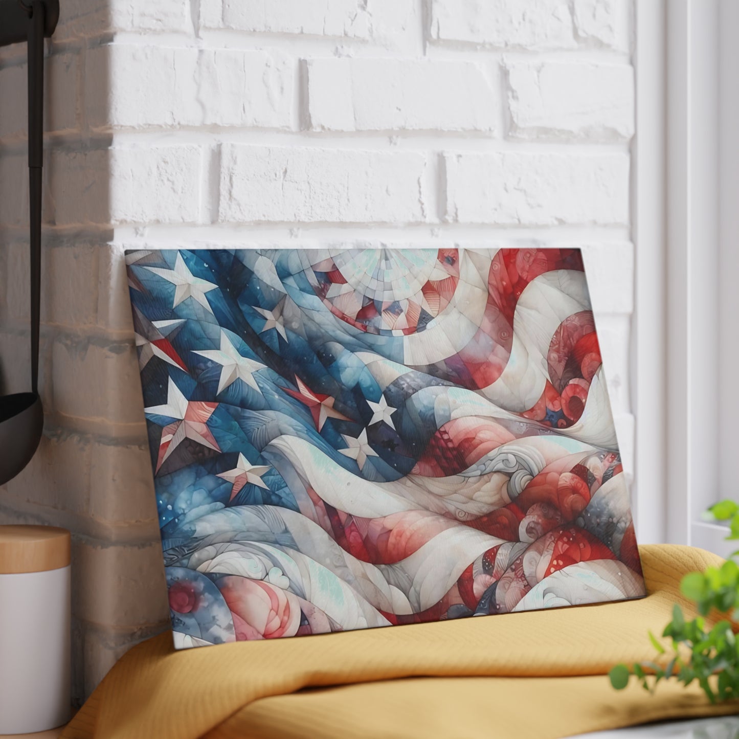 4th of July Quilt Glass Cutting Board – Patriotic Charm Meets Function