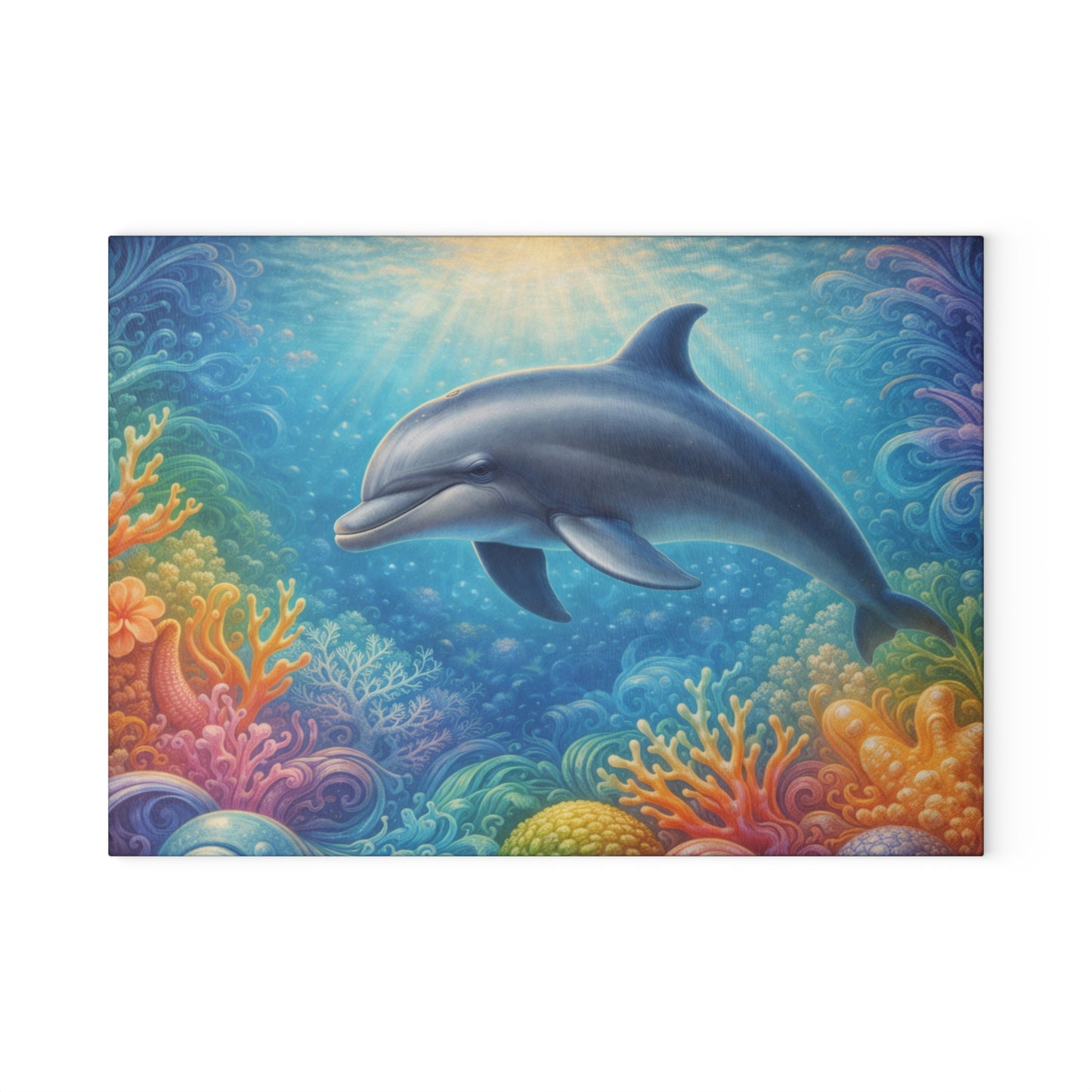 Peaceful Dolphin Glass Cutting Board – Tranquil Ocean Life Artwork