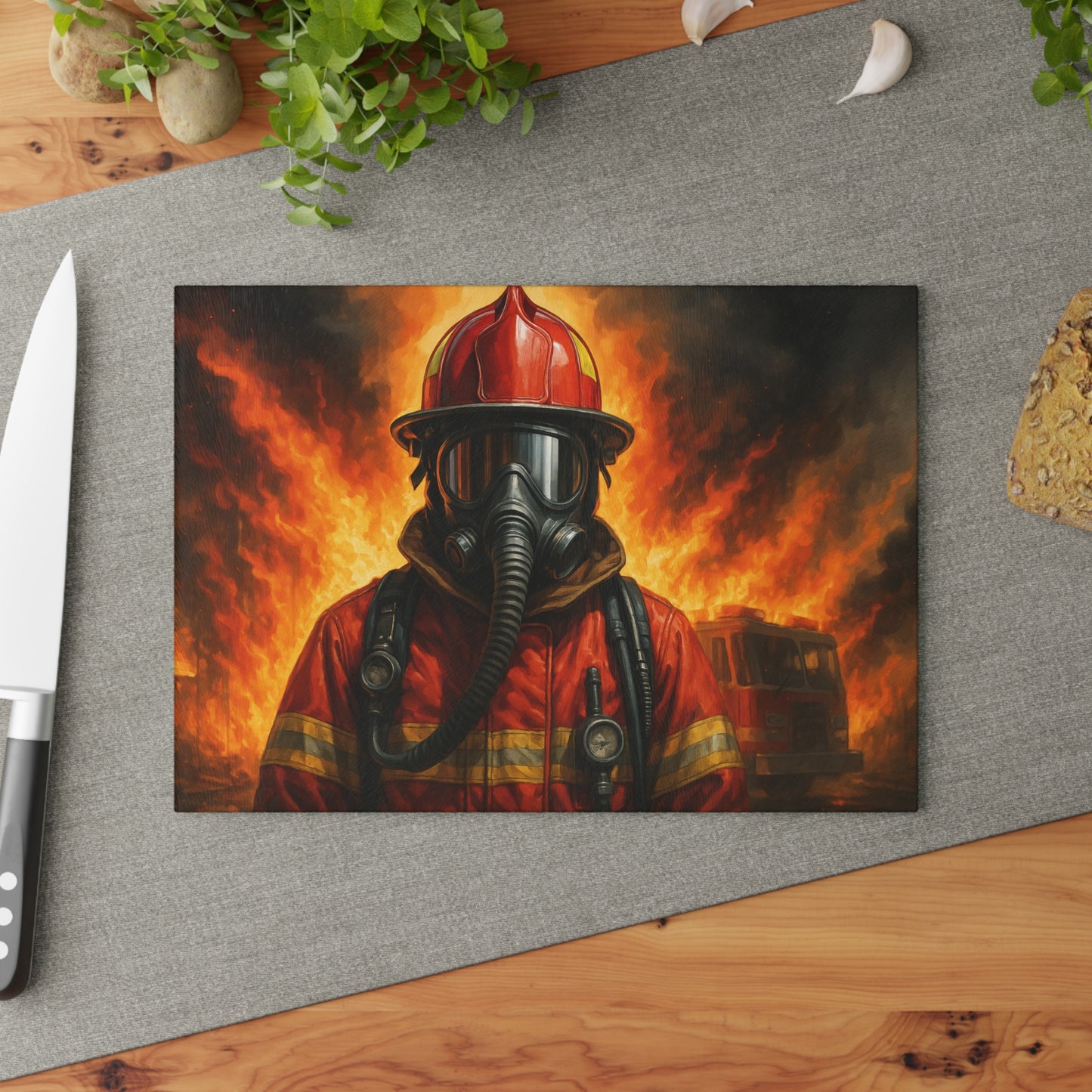 Firefighter Portrait Cutting Board – Strength, Courage, and Honor