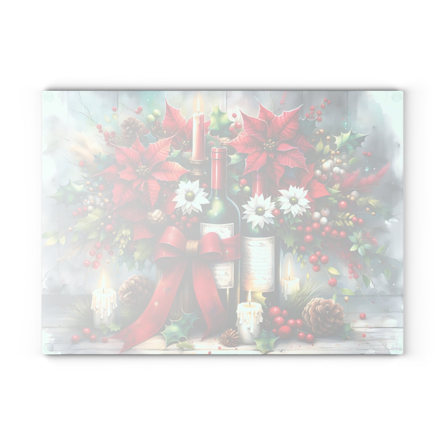🎁🍷 “Poinsettias & Pinot” Glass Cutting Board – Festive Floral Wine Scene for Your Holiday Kitchen