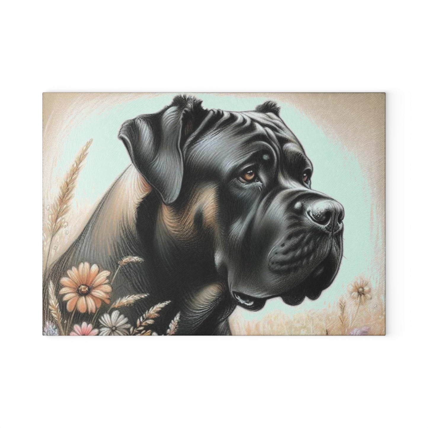 🖤 Cane Corso Cutting Board – Majestic Strength Meets Floral Elegance 🌾