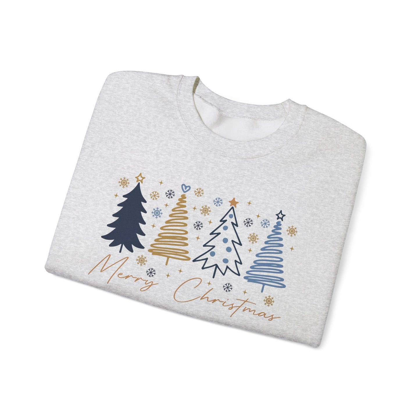🎄✨ Merry Christmas Sweatshirt – Modern Navy & Gold Holiday Trees ❄️⭐
