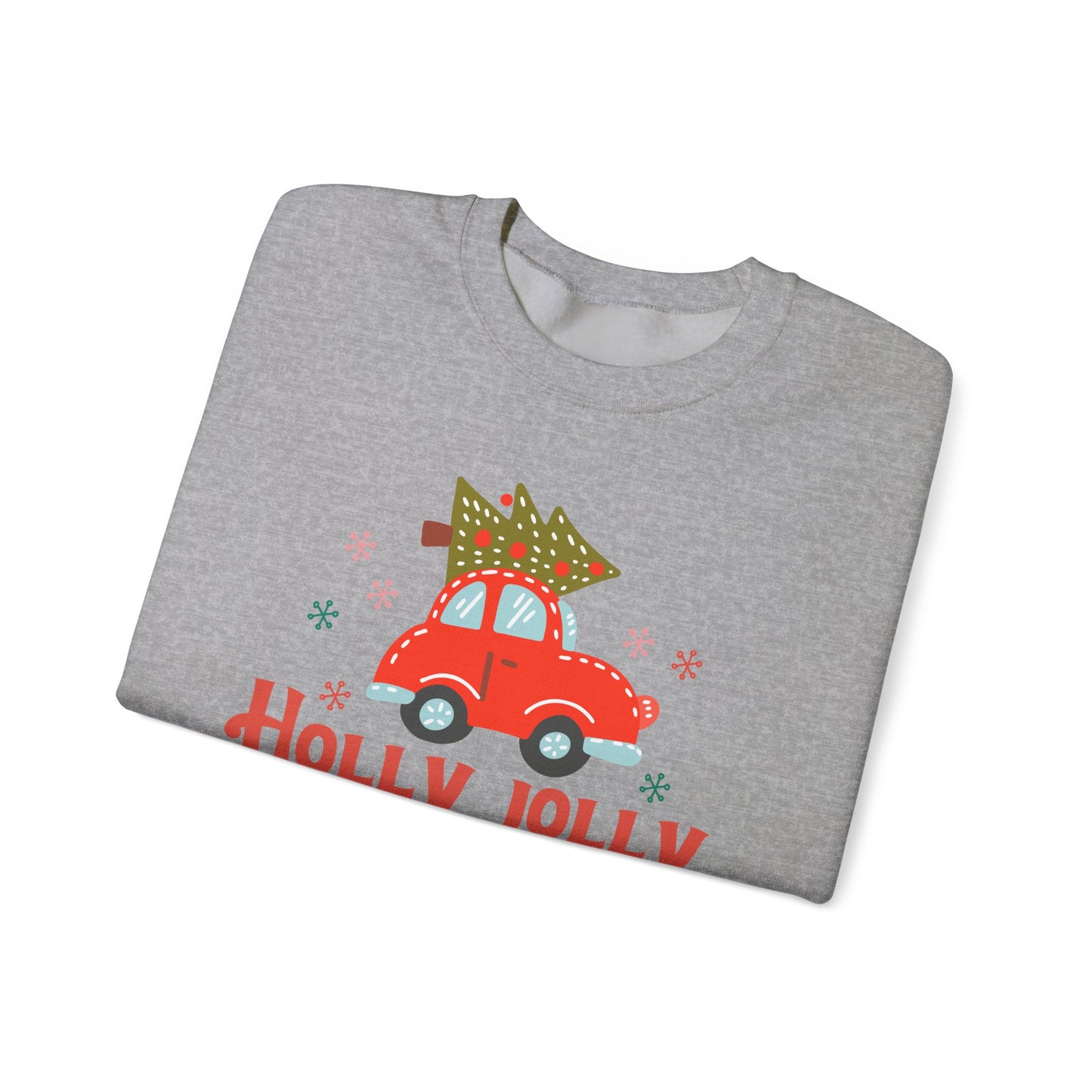 🎄🚗 Holly Jolly Vibes Crewneck – Cute Red Car & Tree Graphic