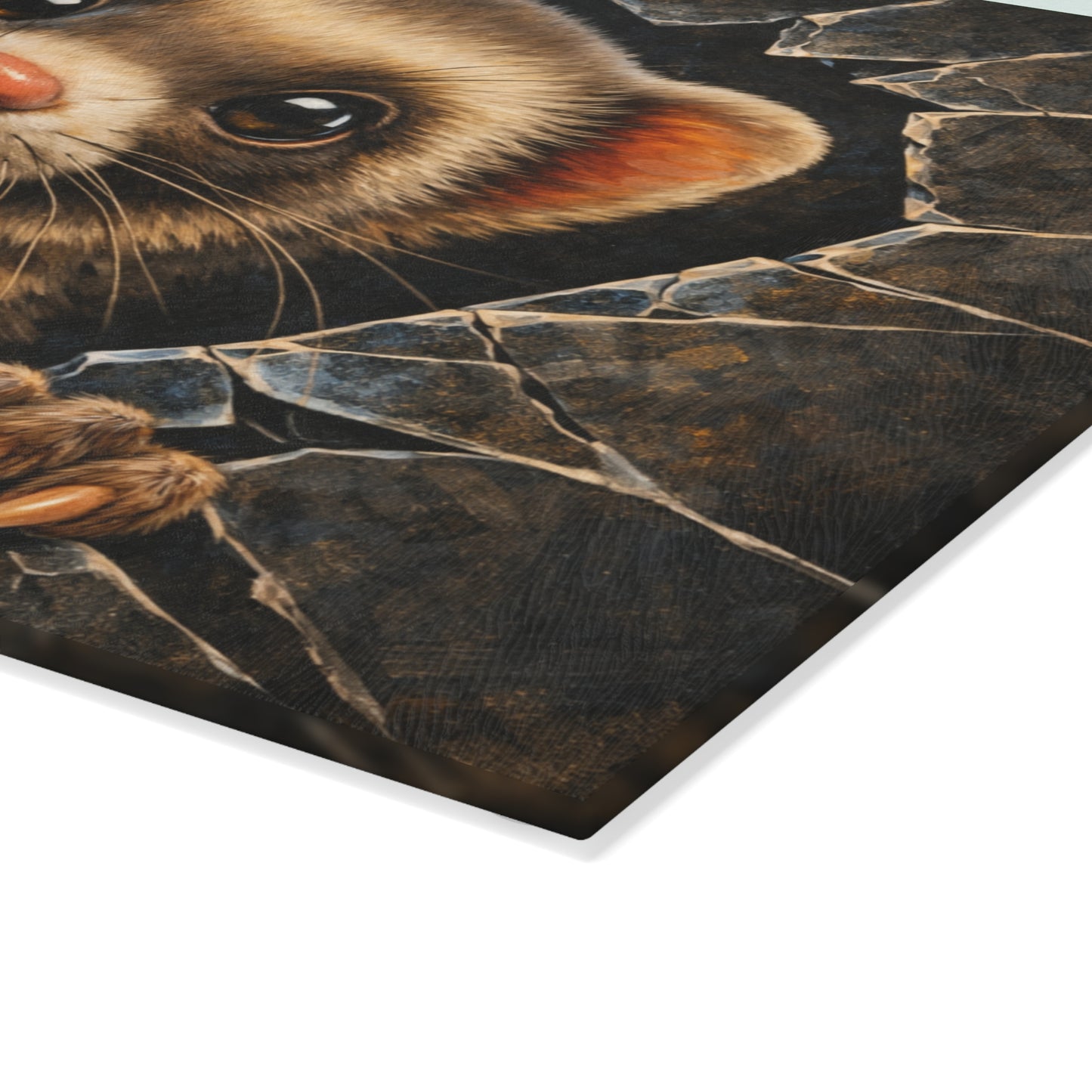 Ferret Breaking Through Wall Glass Cutting Board – Playful Wildlife Peek Artwork