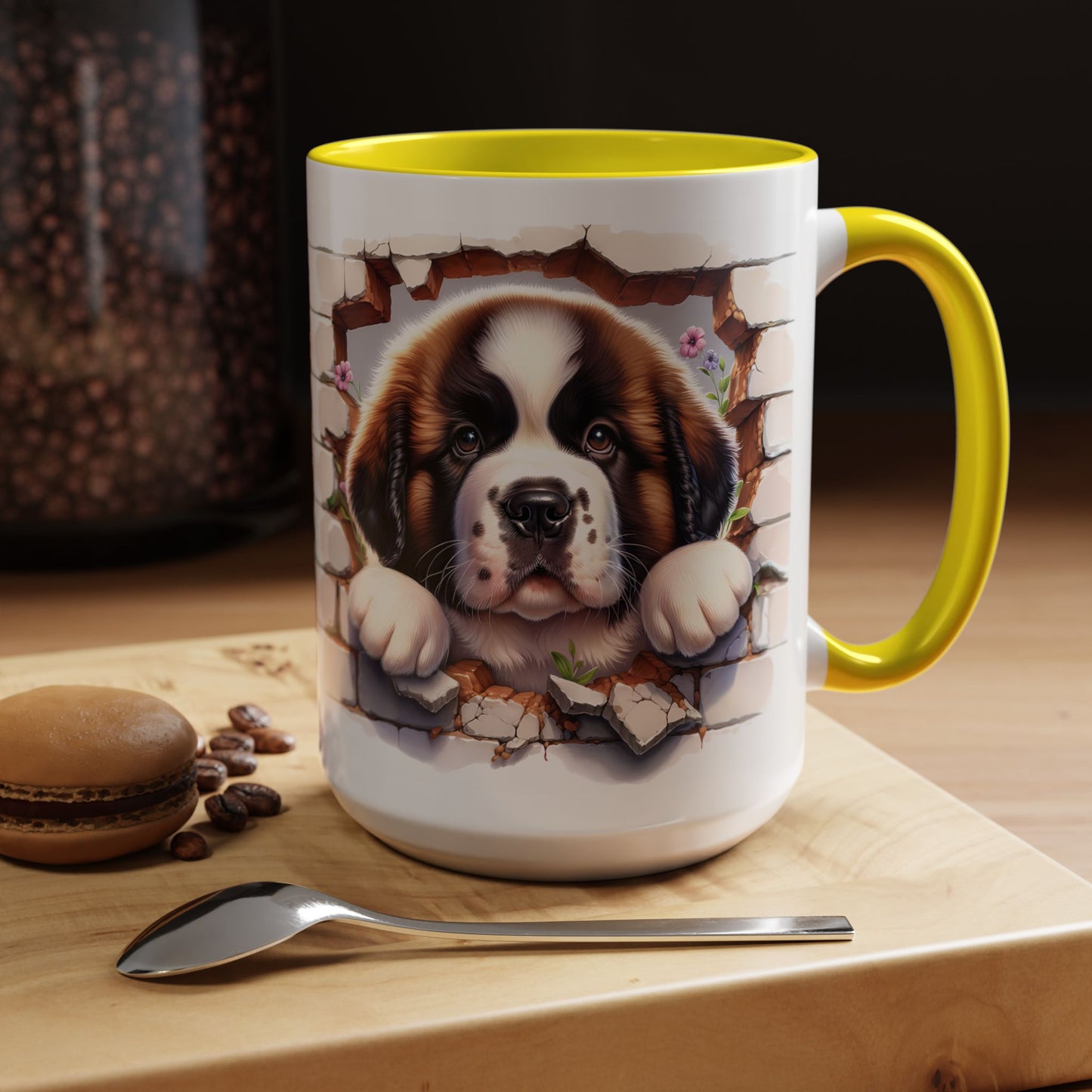 🐾☕ St. Bernard Puppy Peek Accent Mug – Gentle Giant Pup Lover Gift ✨❤️