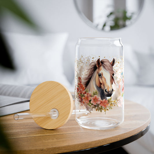 🐴🌸 Floral Horse Beauty Sipper Glass – Country Charm in Every Sip 🌟