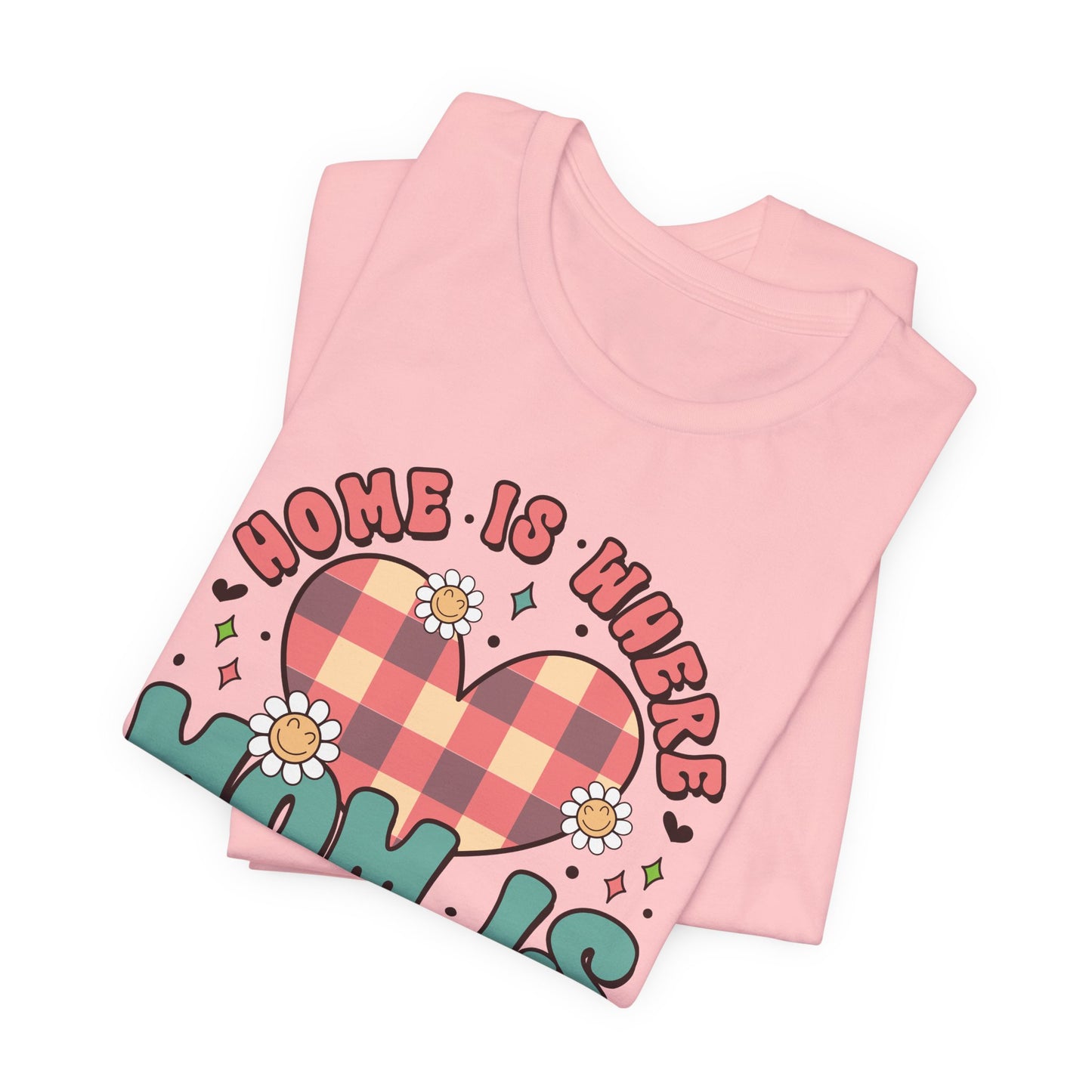 💐 Home Is Where Mom Is – Heart & Daisy Mom T-Shirt 🌸