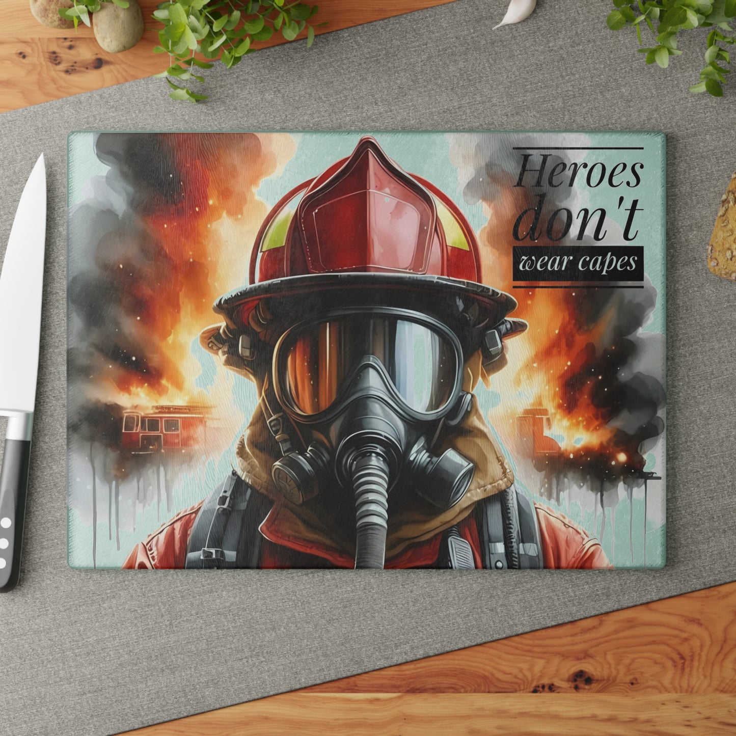 Firefighter Tribute Cutting Board – Heroes Don’t Wear Capes
