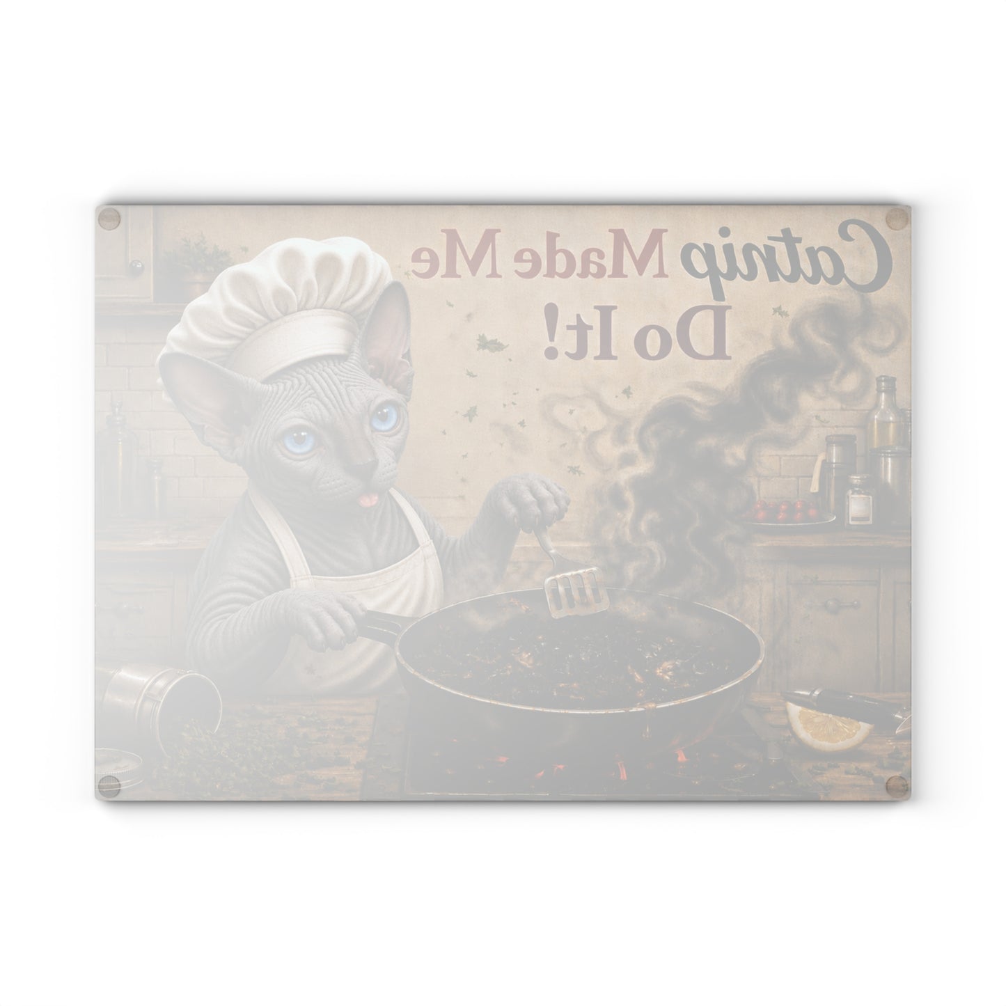 Catnip Made Me Do It! Funny Sphynx Cat Glass Cutting Board – Hilarious Cat Kitchen Decor
