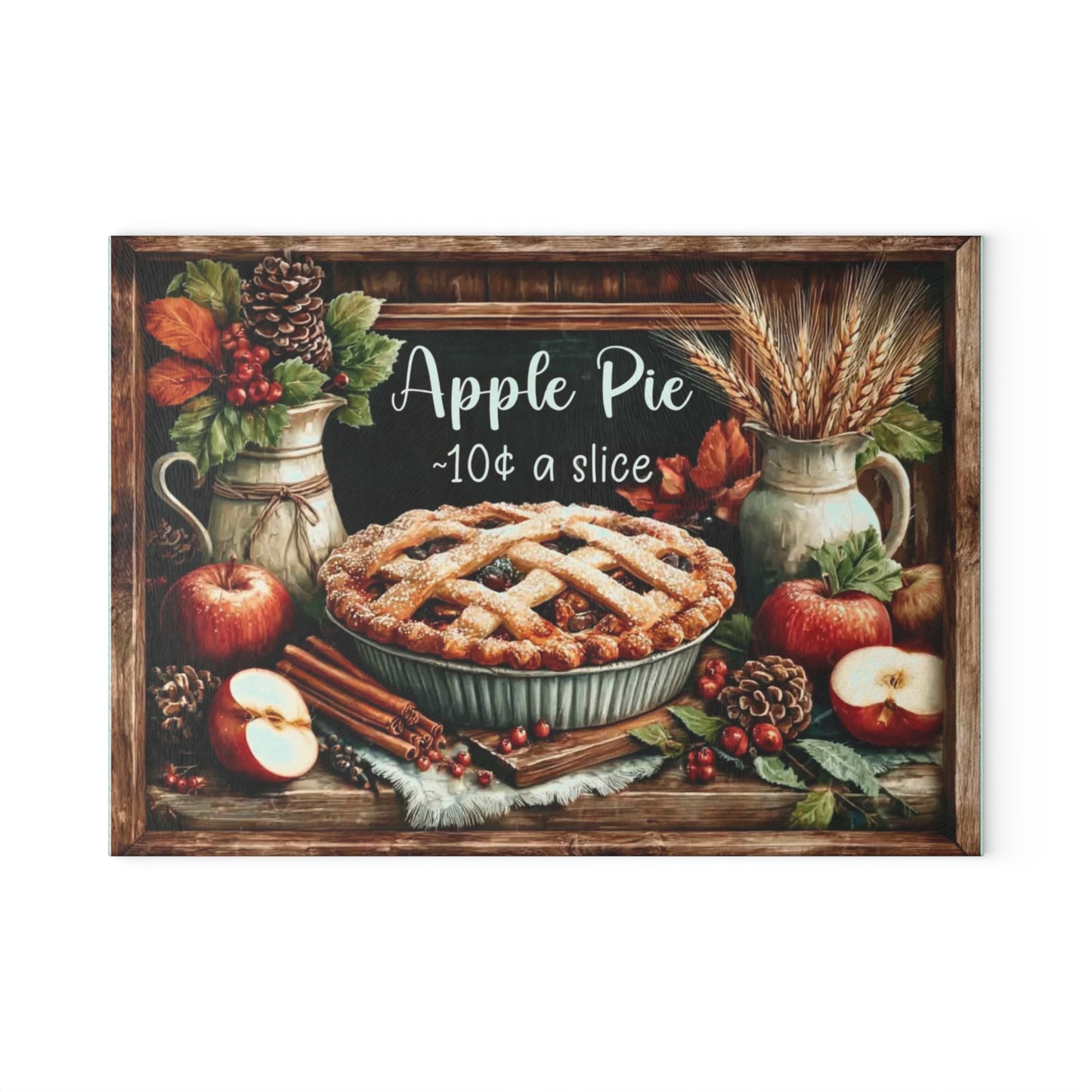 🥧🍎 “Apple Pie – 10¢ a Slice” Tempered Glass Board – Vintage Bakery Charm