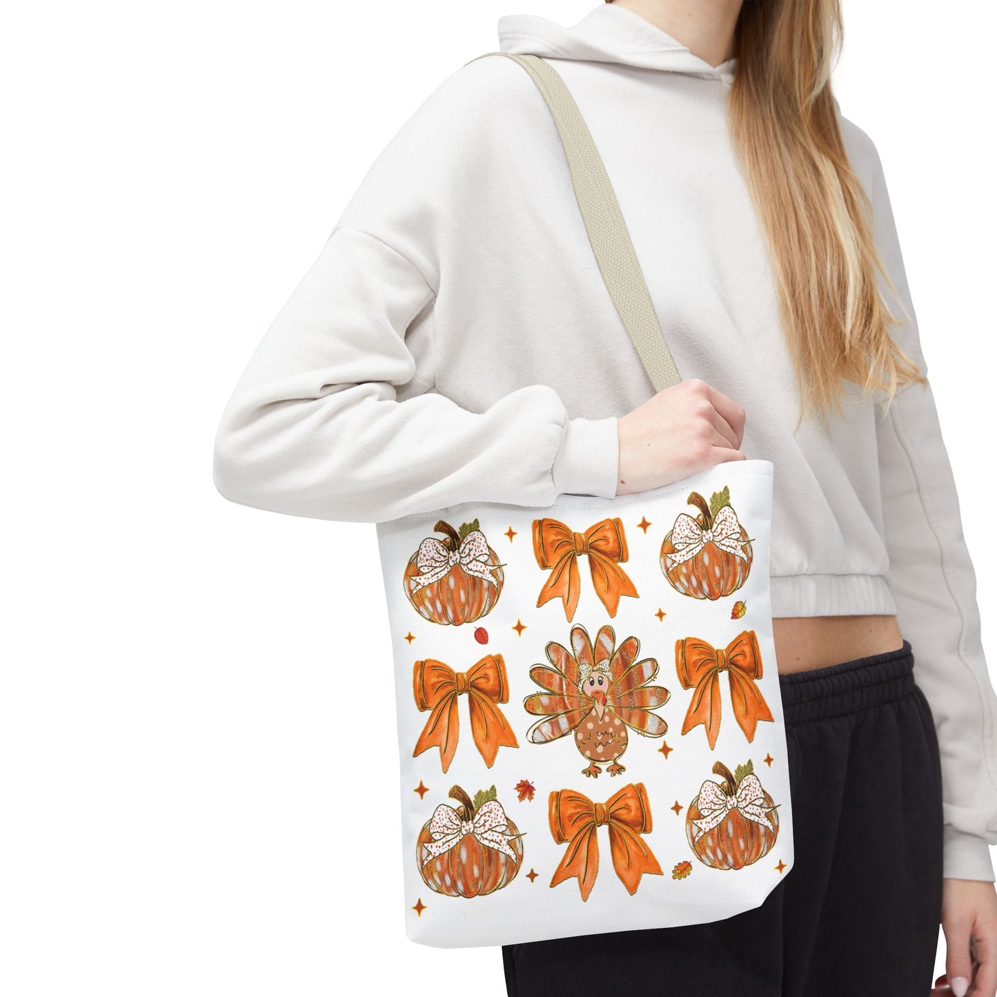🎀 Girly Bows & Turkey Tote Bag – Cute & Cozy Thanksgiving Style 🦃🧡