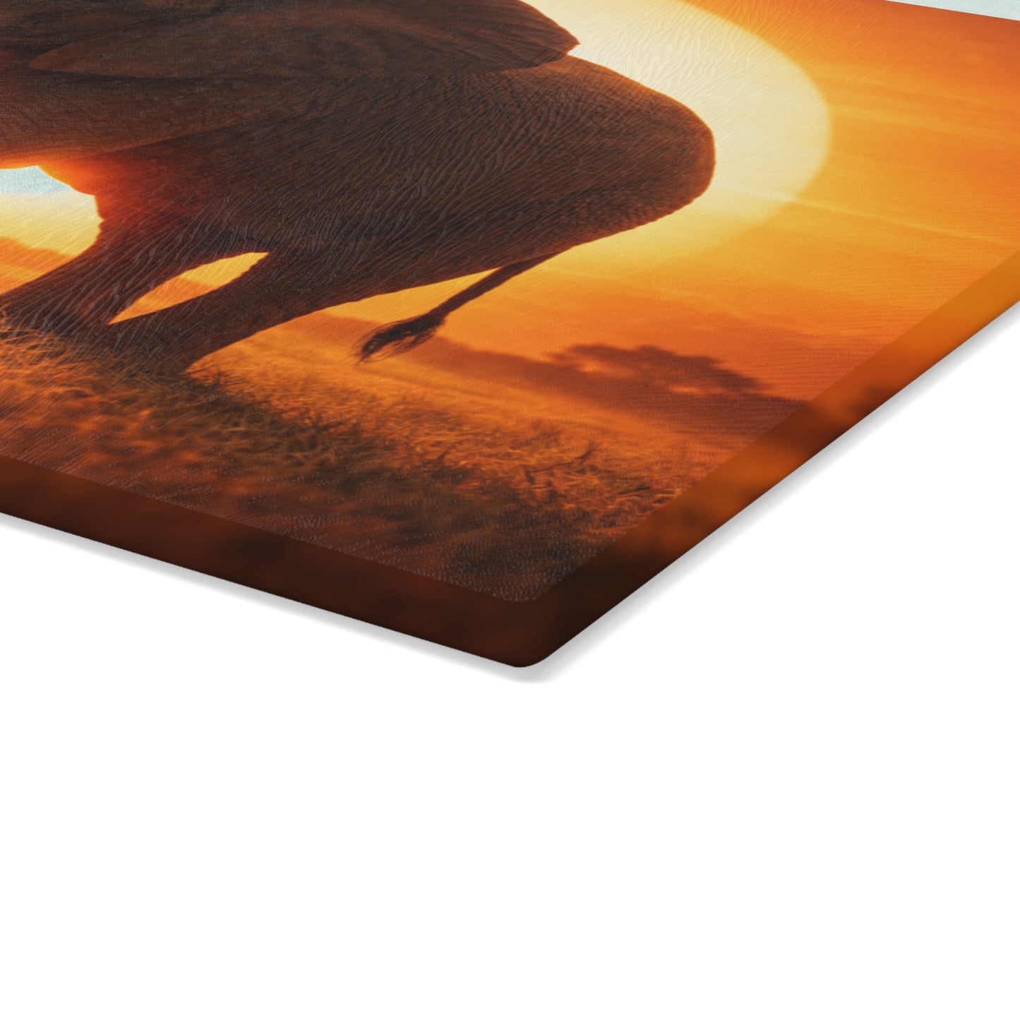 Golden Sunset Elephant Glass Cutting Board – Majestic Safari Wildlife Kitchen Art