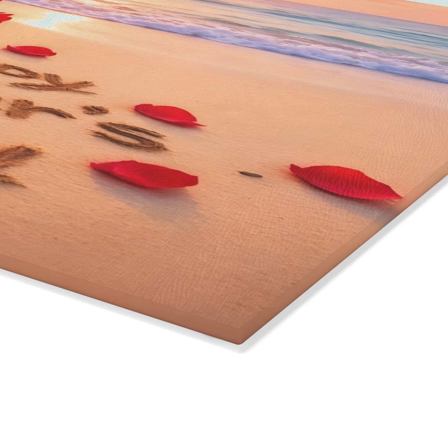 Mother’s Day Beach Scene Glass Cutting Board – Coastal Elegance with Heartfelt Charm