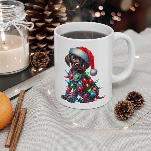 🎄 German Shorthair Pointer Christmas Mug – Holiday Cheer Wrapped in Lights 🎄