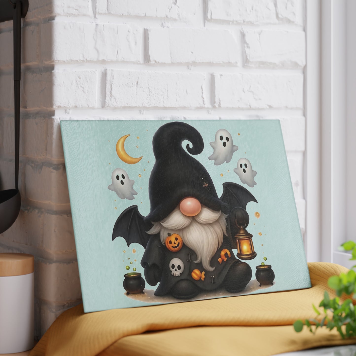 🎃🧙‍♂️ Spooky Halloween Gnome Cutting Board – Haunted Kitchen Décor with Ghosts & Lanterns 👻🕯️