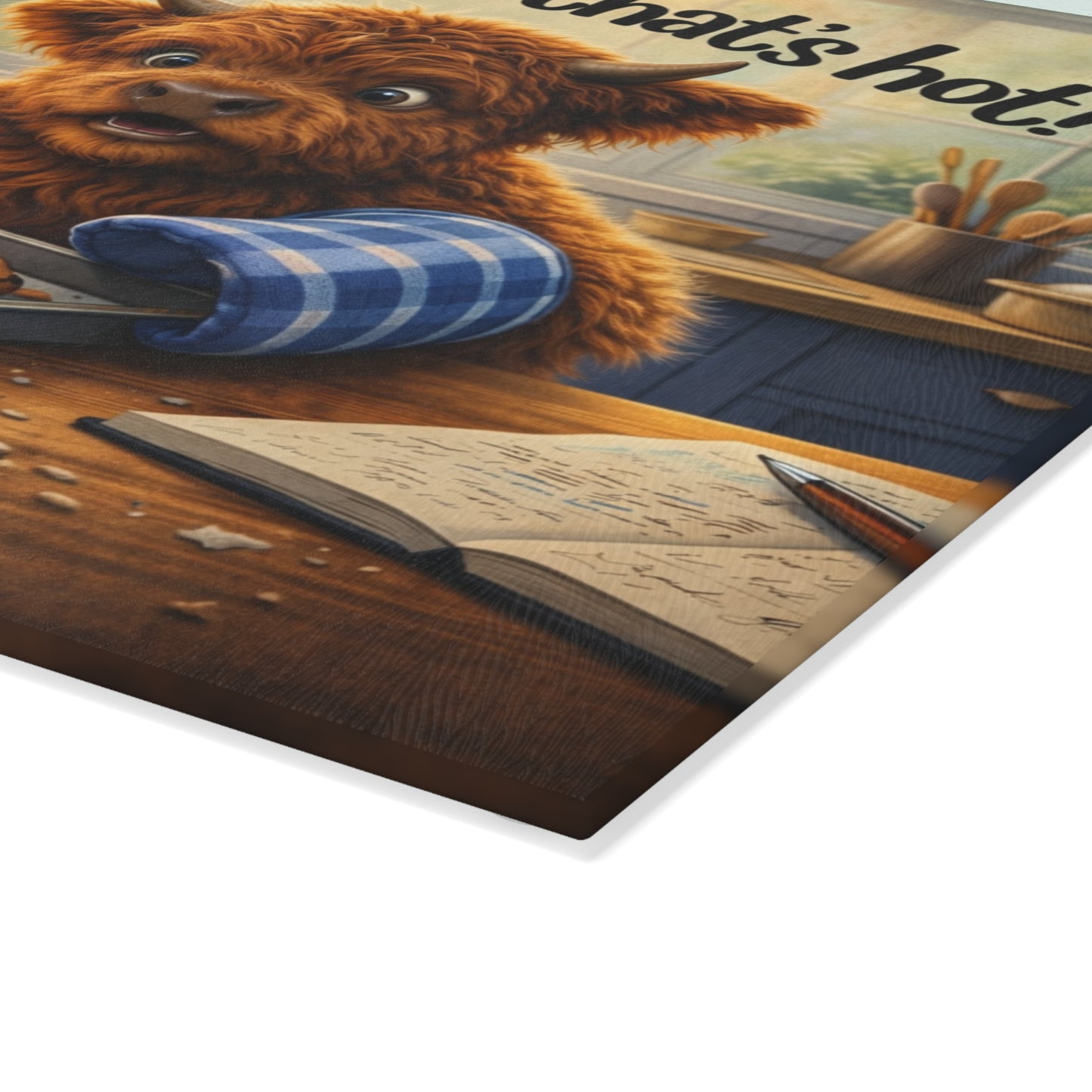 Holy Sheet, That’s Hot! Glass Cutting Board – Funny Highland Cow Baking Art