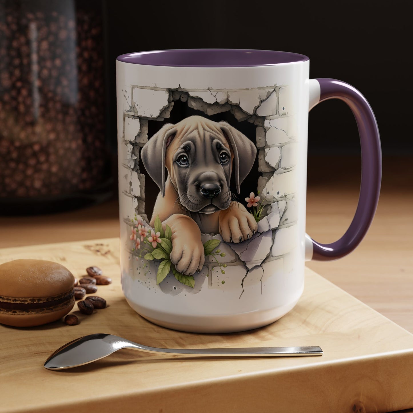 🐾 Great Dane Puppy Accent Mug – Sweet Peek-Through Puppy Design ☕💛