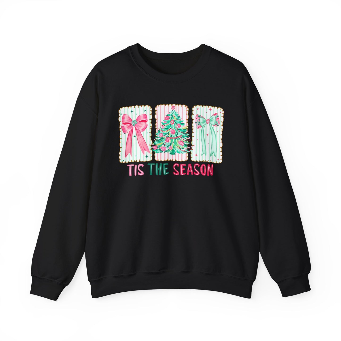 🎀🎄 ’Tis The Season Sweatshirt – Pastel Bows & Merry Tree Vibes ✨☃️