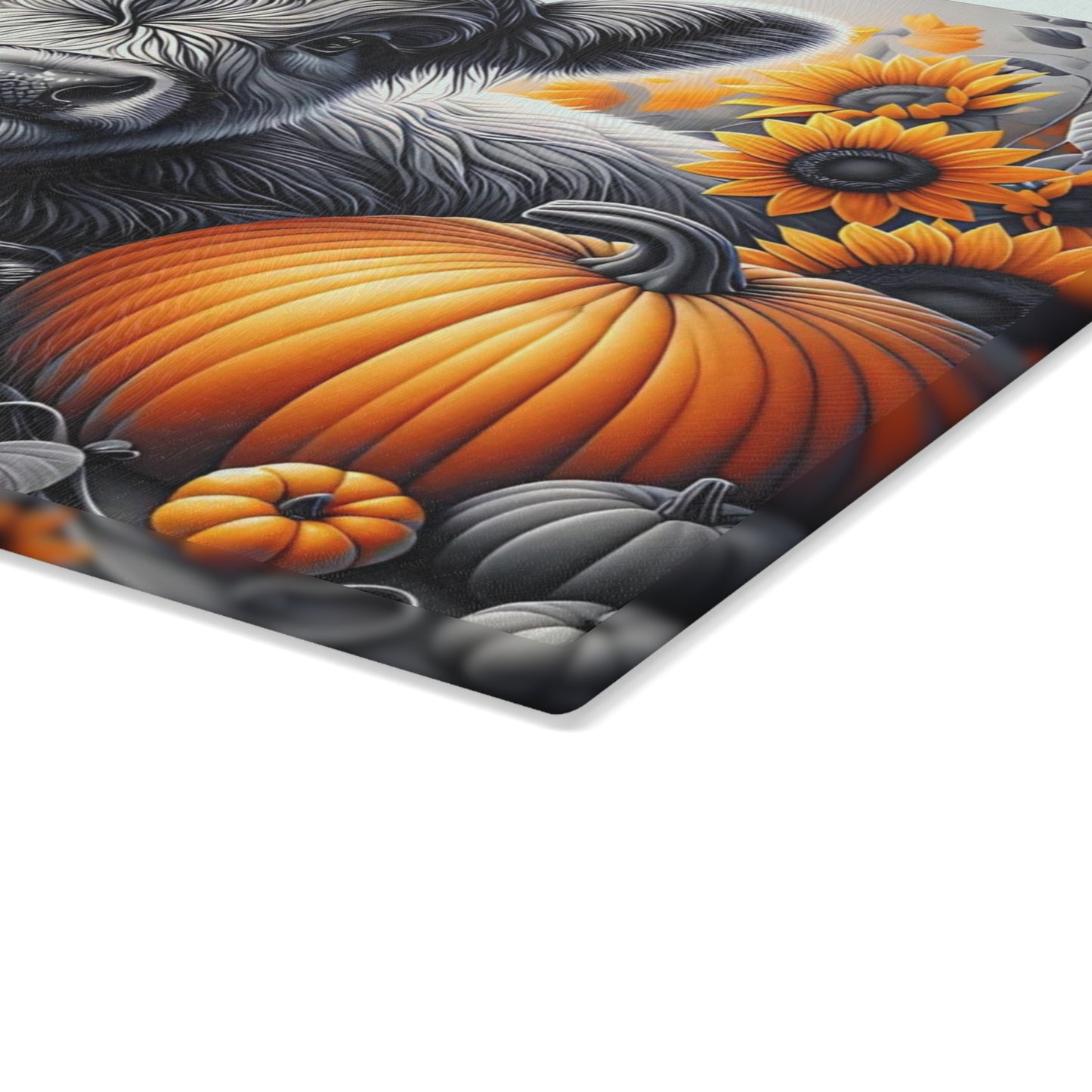 🐮🌻 Autumn Highland Calf Cutting Board – Rustic Charm with Pumpkins & Sunflowers 🎃🍂