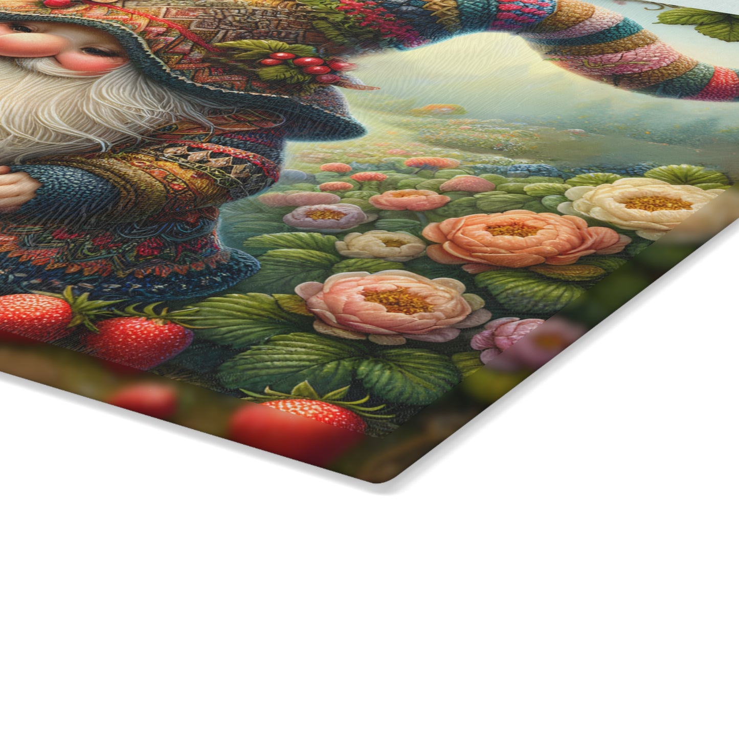 🍓🧙‍♂️ Strawberry Gnome Harvest Cutting Board – Whimsical Charm for Your Cottage Kitchen