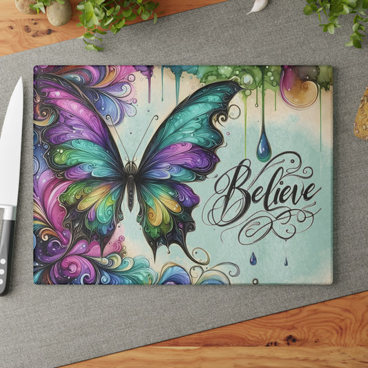 Tabla de cortar con mariposas, arte con mariposas, decoración inspiradora, regalo de aliento, regalo para amantes de la jardinería, tabla caprichosa, regalo de cocina