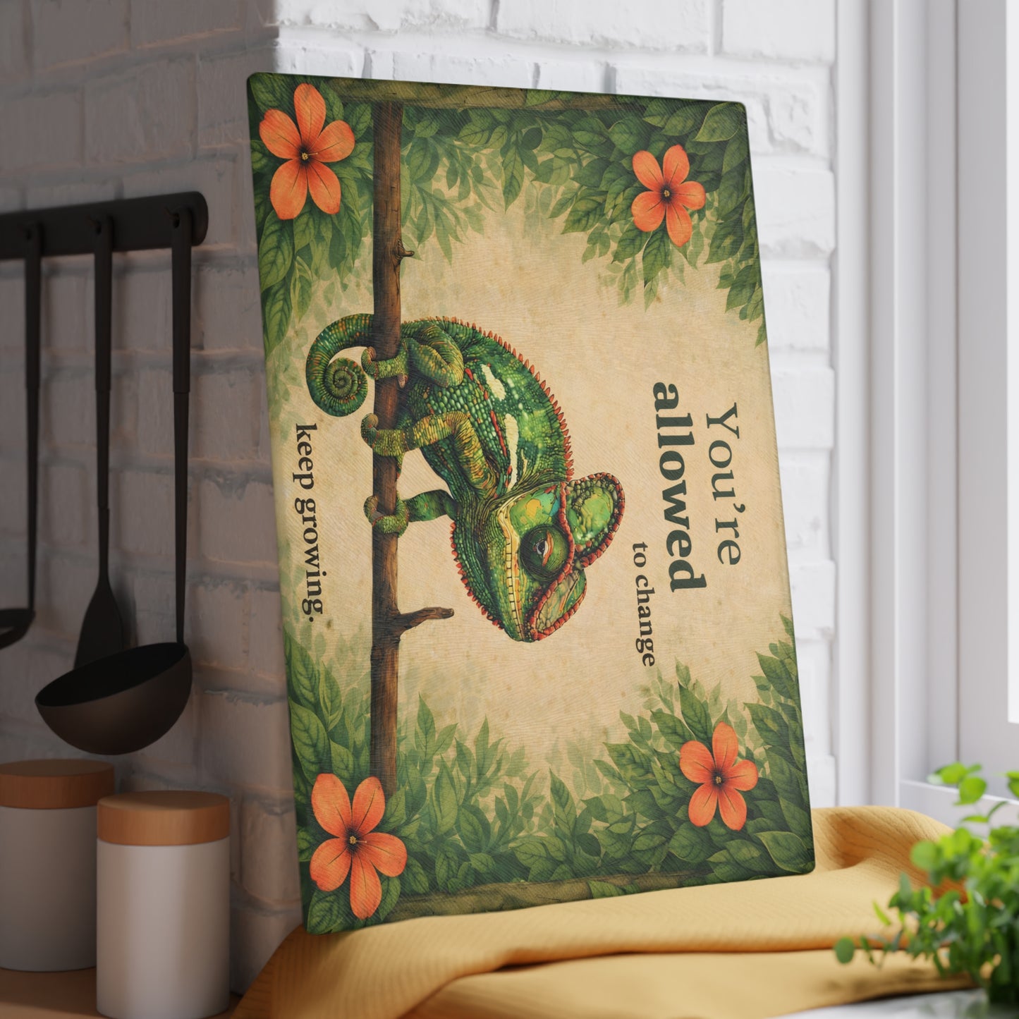 You’re Allowed to Change Glass Cutting Board – Inspirational Chameleon Garden Art Kitchen Decor