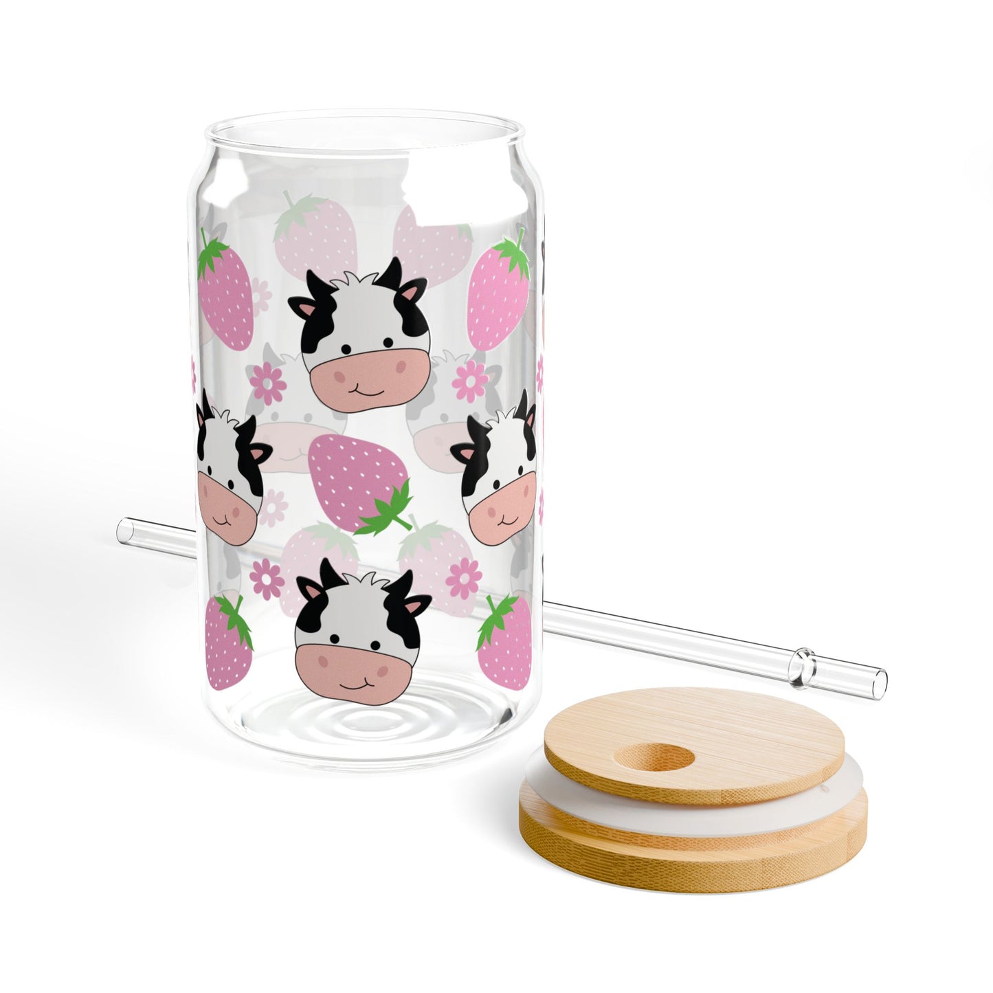 🍓🐮 Strawberry Cow Sipper Glass – Sweet Sips with Farmyard Charm! 🌸