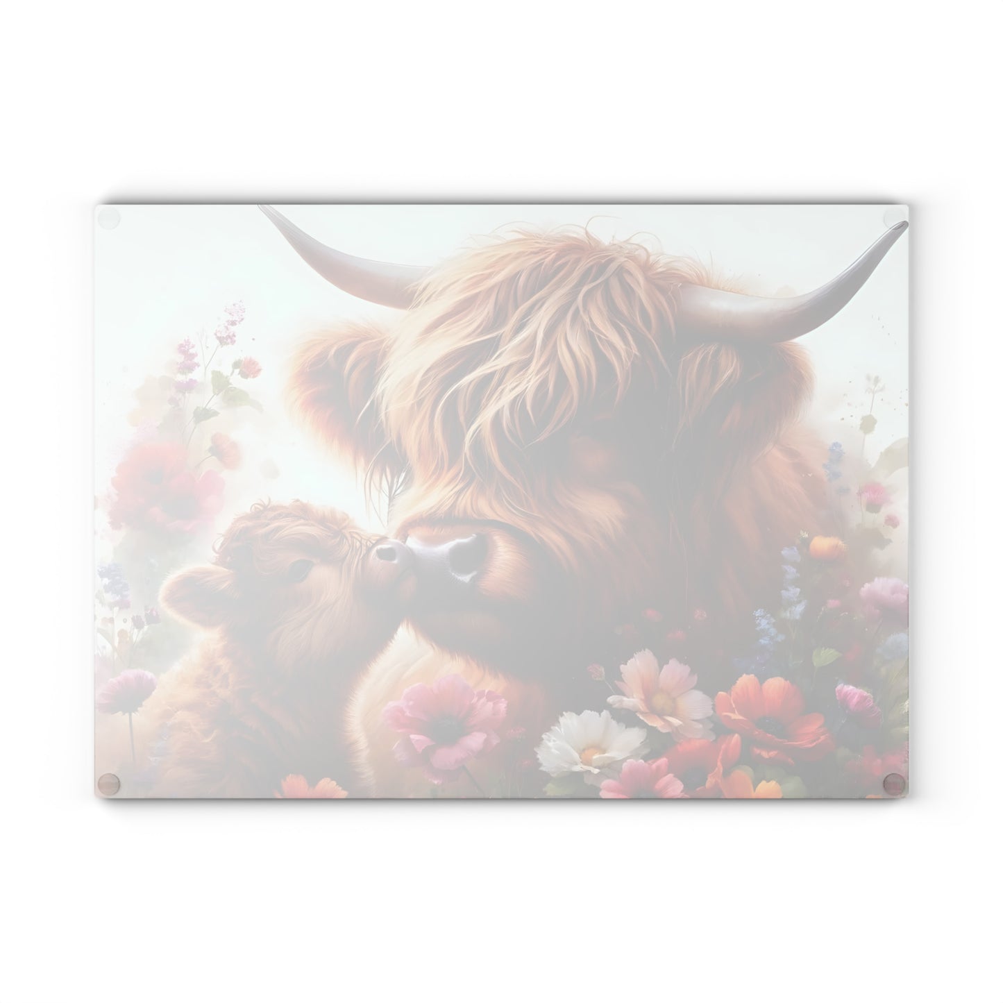 🐮🌸 Highland Cow & Calf Cutting Board – Rustic Love in Bloom 🌼❤️