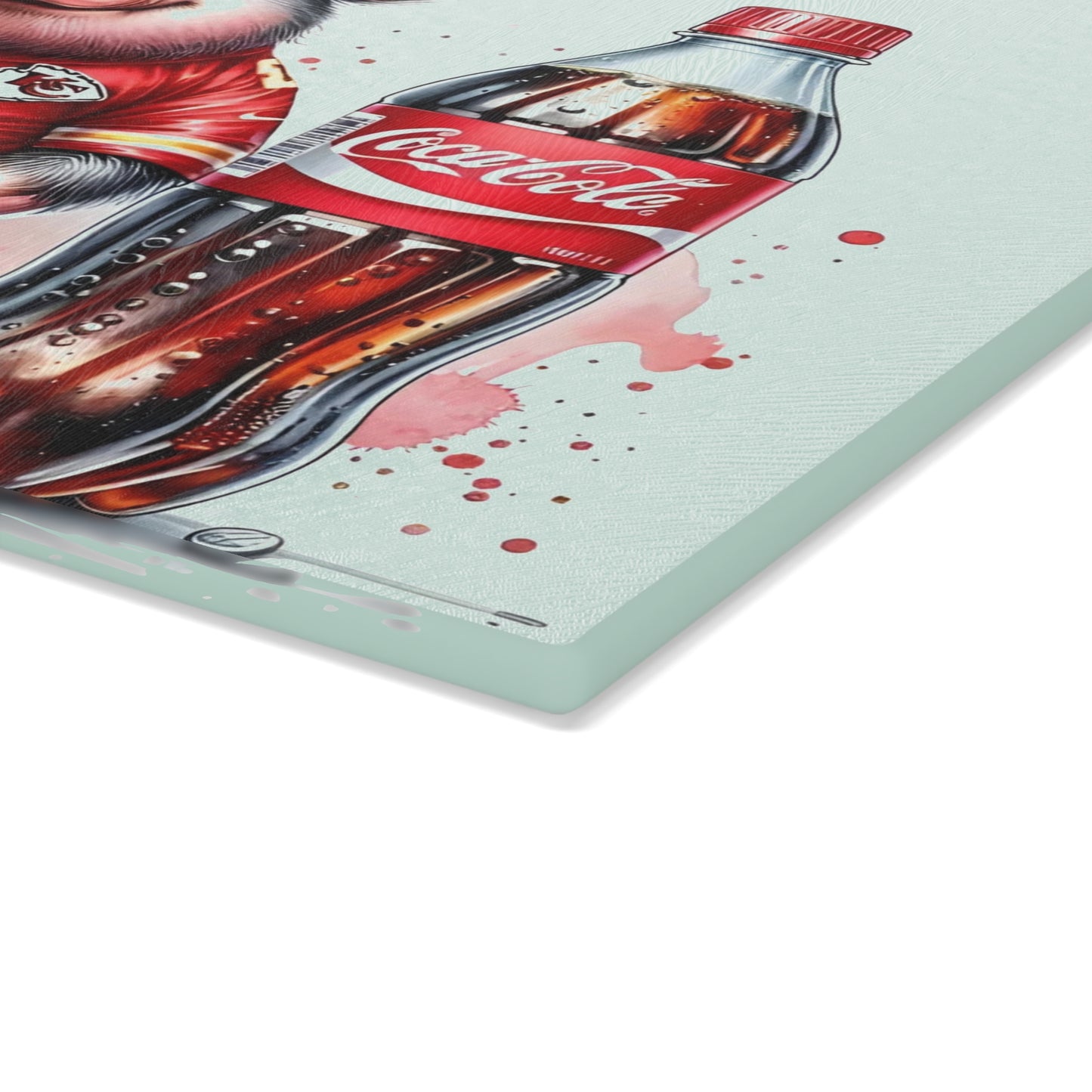 Tabla de cortar de vidrio con diseño de cerdo Jersey rojo y amarillo: arte de cocina audaz con actitud sureña