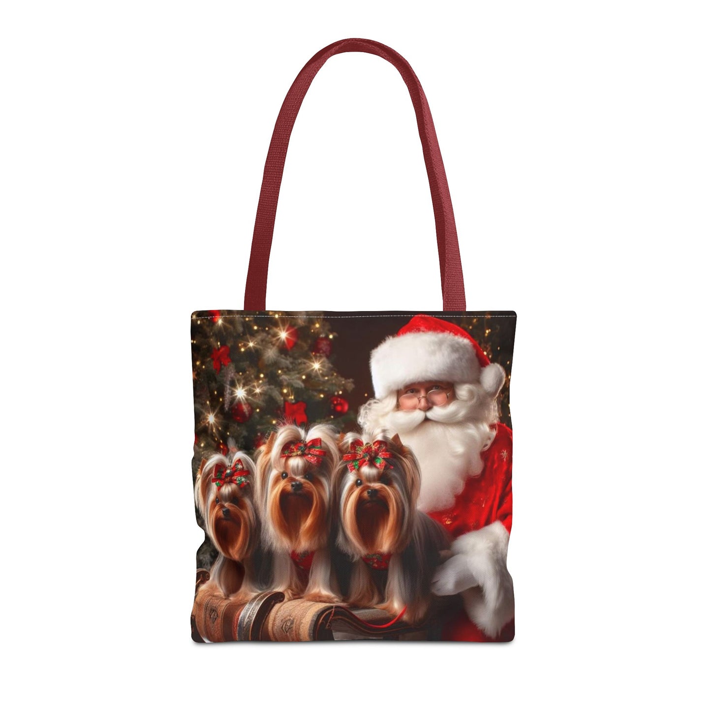🎅 Santa & Yorkies Christmas Tote Bag – Holiday Cheer with a Furry Twist 🎄