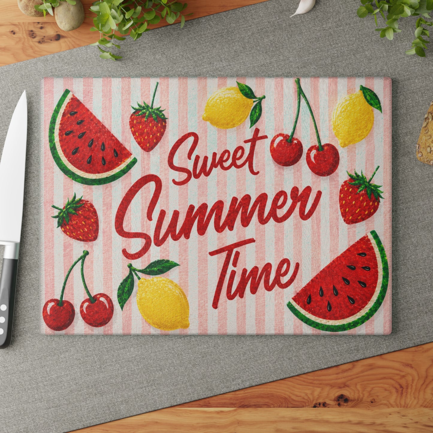 Watermelon Berry Delight Glass Cutting Board – Colorful Summer Kitchen Decor