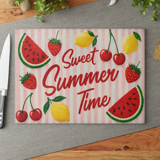 Watermelon Berry Delight Glass Cutting Board – Colorful Summer Kitchen Decor