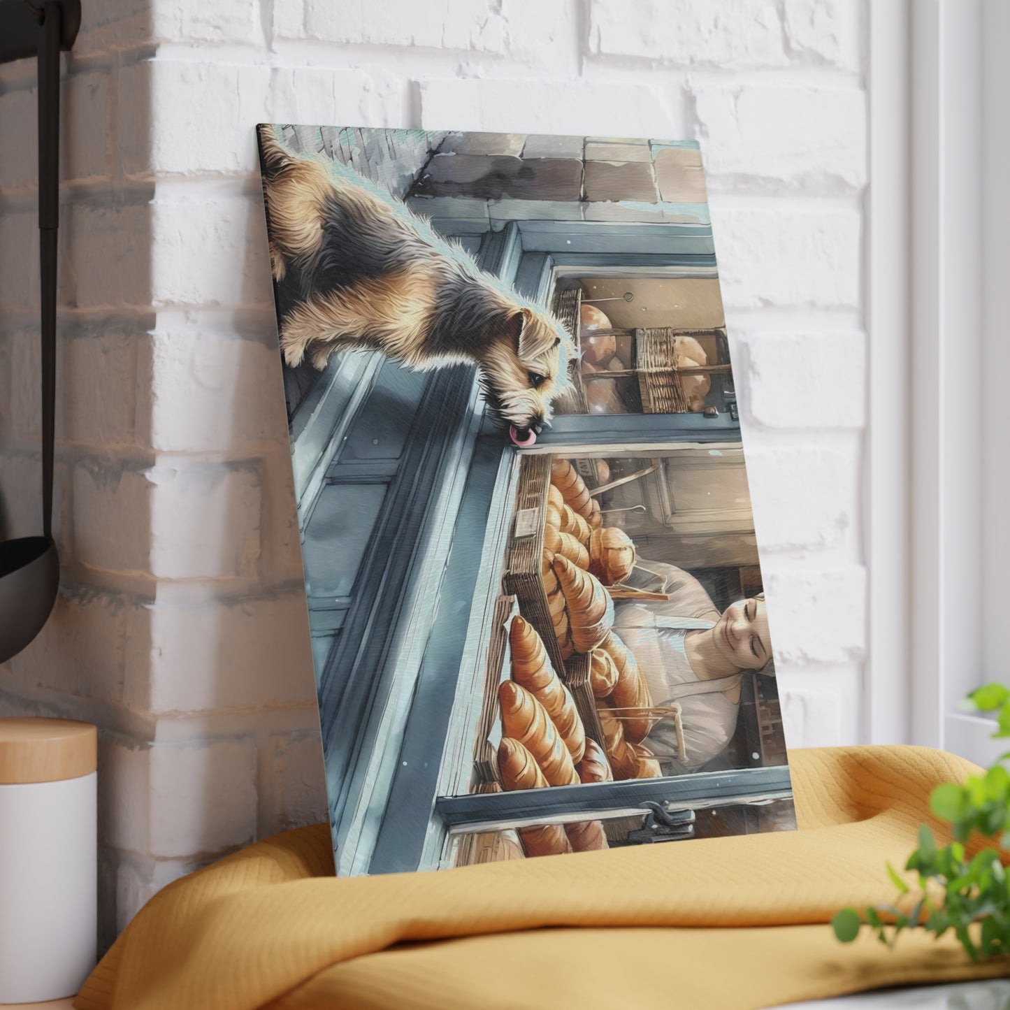 Bakery Scene Cutting Board, Terrier Dog Design, Dog Lover Gift, Baking Decor Bakery Lover Gift, Unique Kitchen Gift