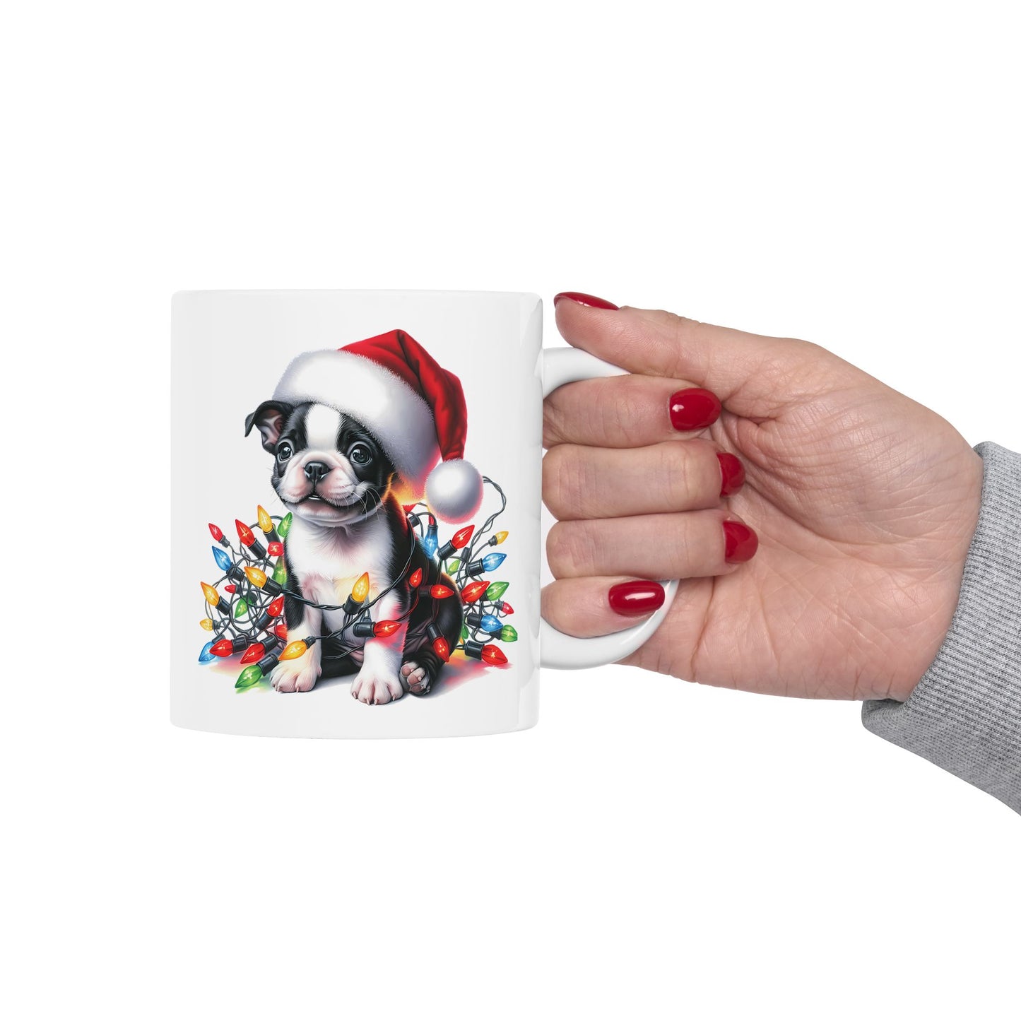 🎄 Boston Terrier Christmas Lights Mug – Adorable Holiday Cheer in Every Sip! 🐾