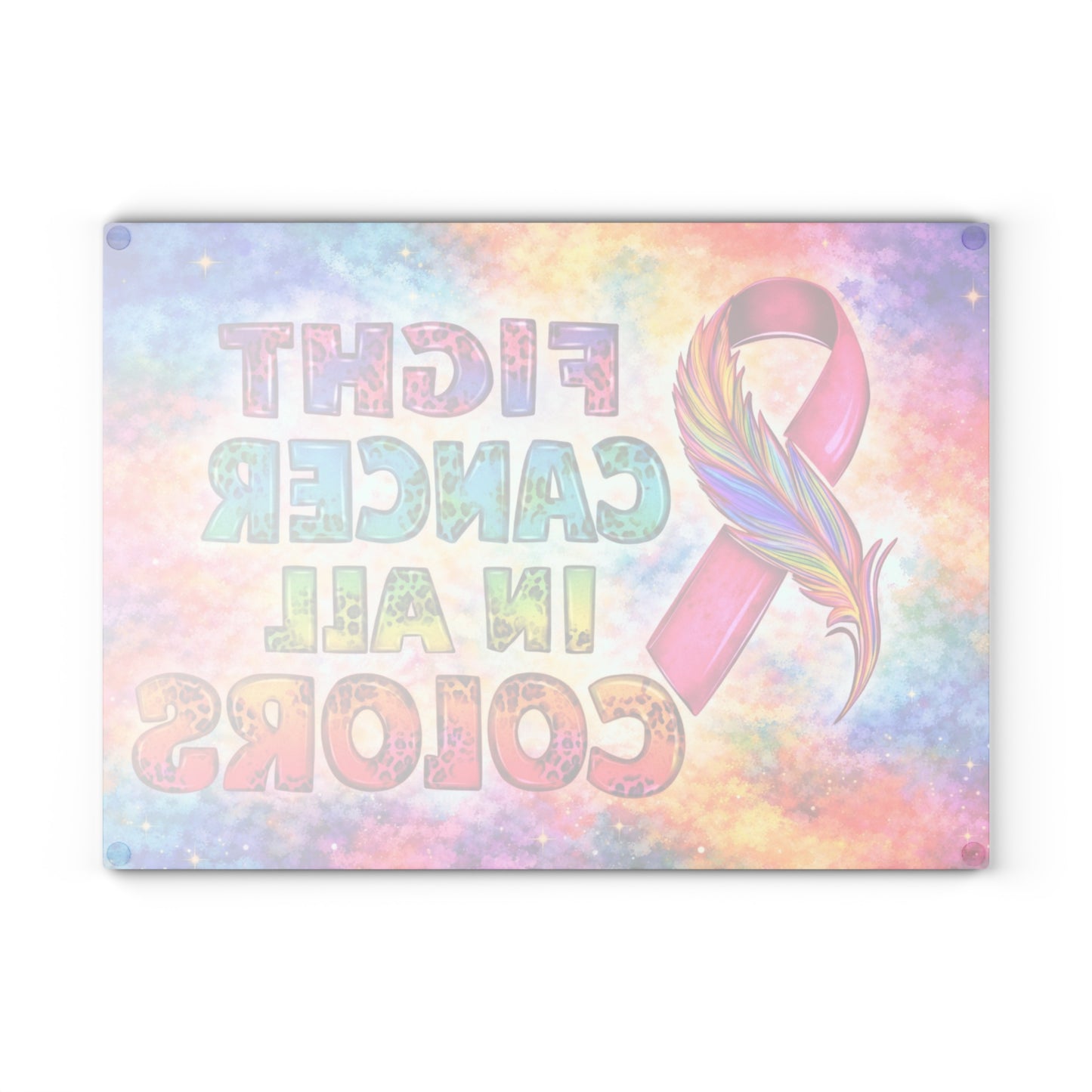 Fight Cancer in All Colors Glass Cutting Board – Rainbow Awareness Ribbon Strength Design