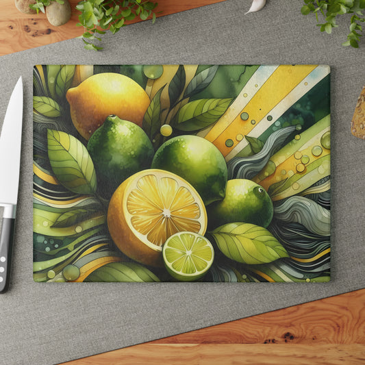 🍋 Fresh Lemons & Limes Glass Cutting Board – Zesty Kitchen Décor & Serving Style