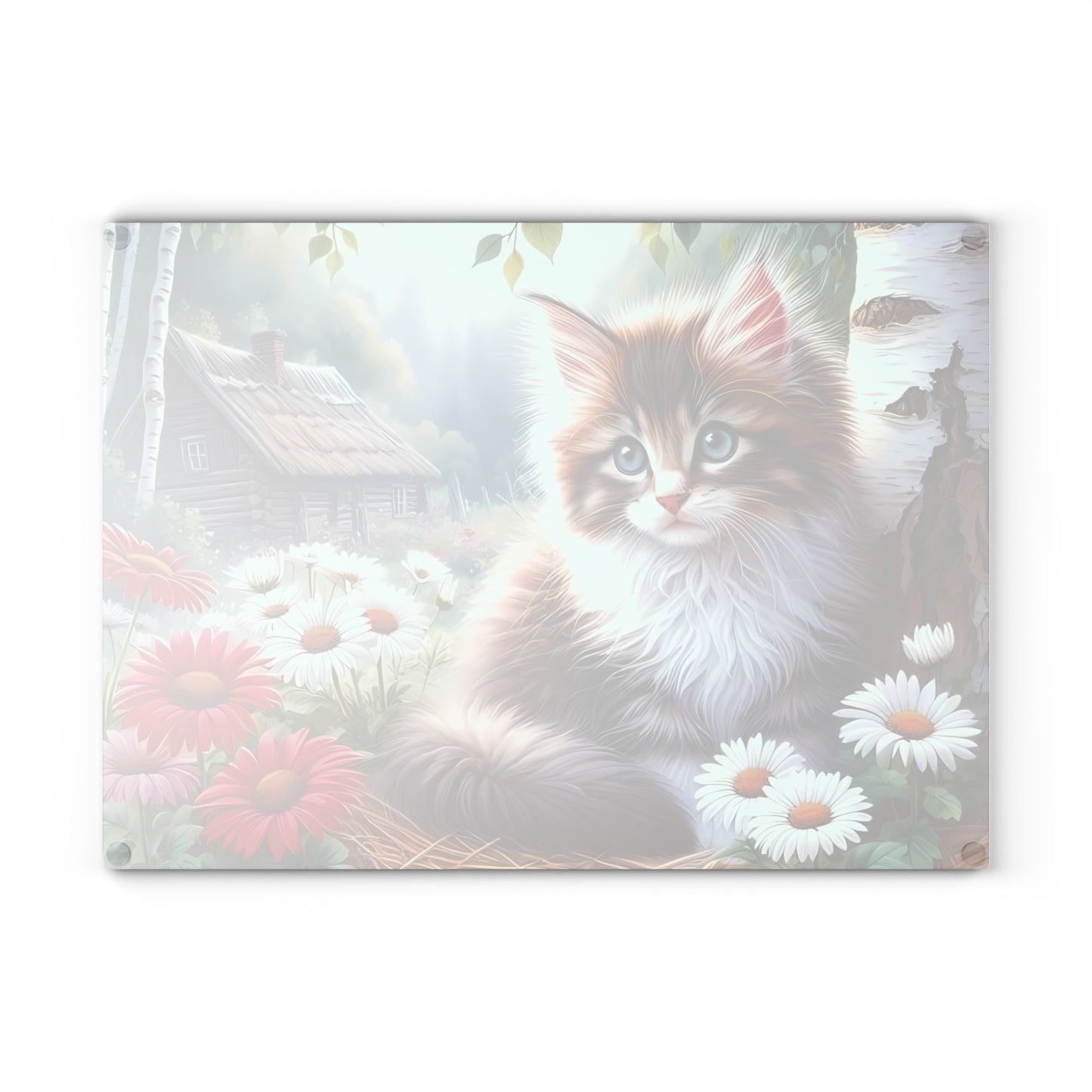 🌼 Cottage Kitten Cutting Board – Whiskered Charm in a Meadow Bloom Scene 🐱🌸