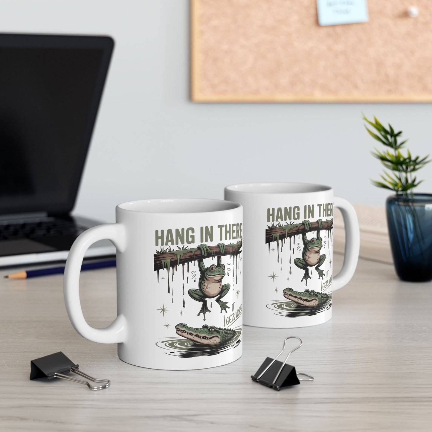 🐸 Hang in There Funny Frog Mug – Dark Humor with a Splash of Sass 🐊