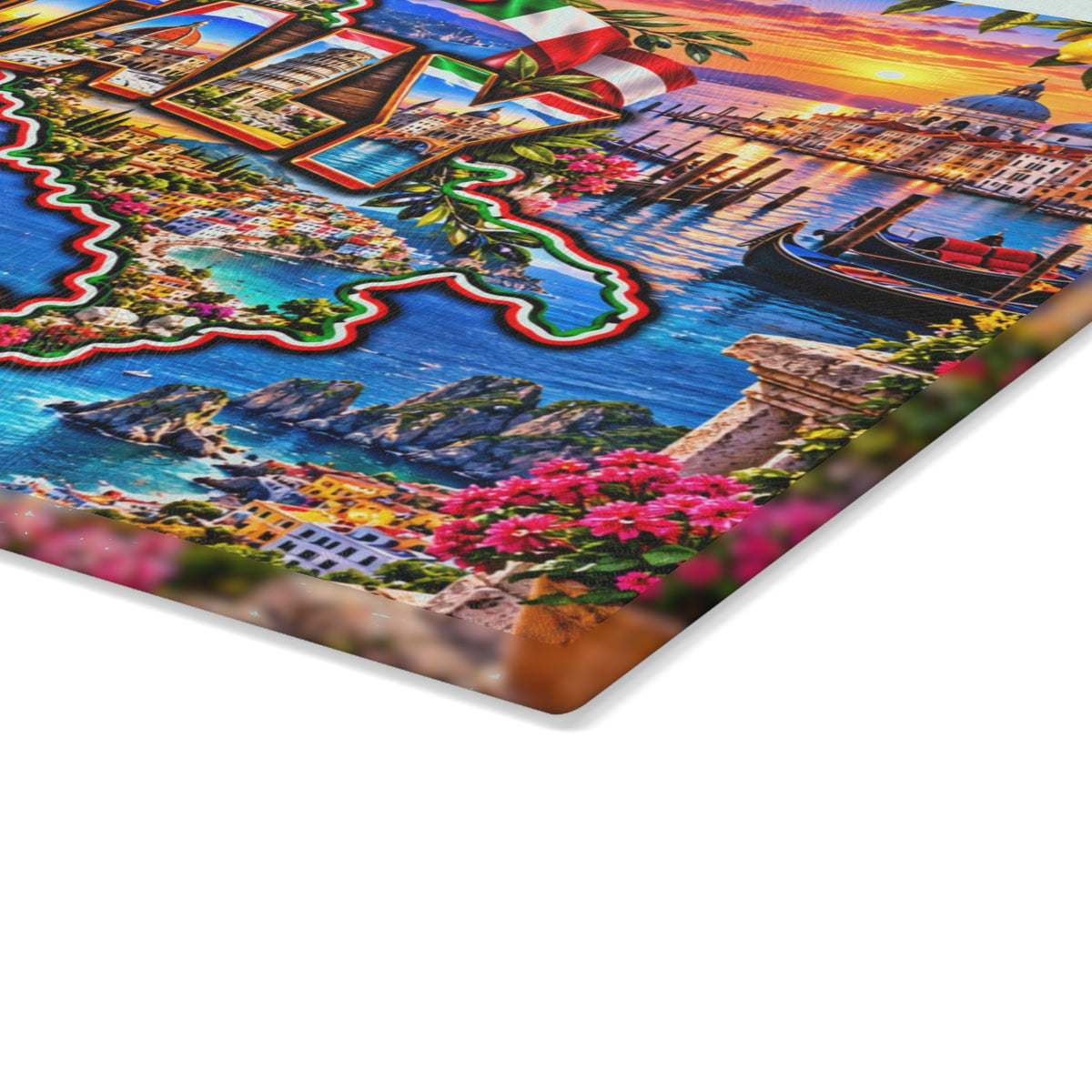 Italy Map Cutting Board – Colosseum, Leaning Tower of Pisa, Venice Canals, Amalfi Coast & Scenic Kitchen Décor