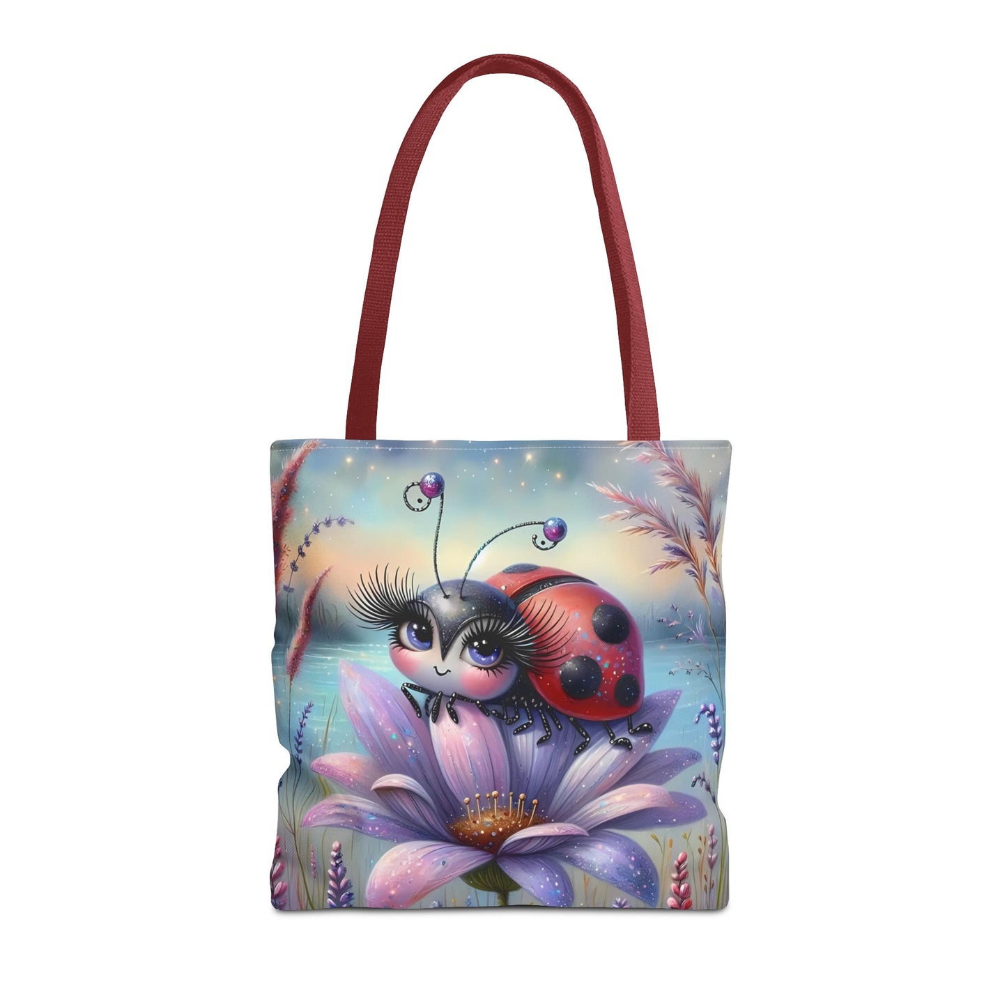 🐞 Mariquita sobre una flor junto al lago – Bolsa de tela inspirada en la naturaleza