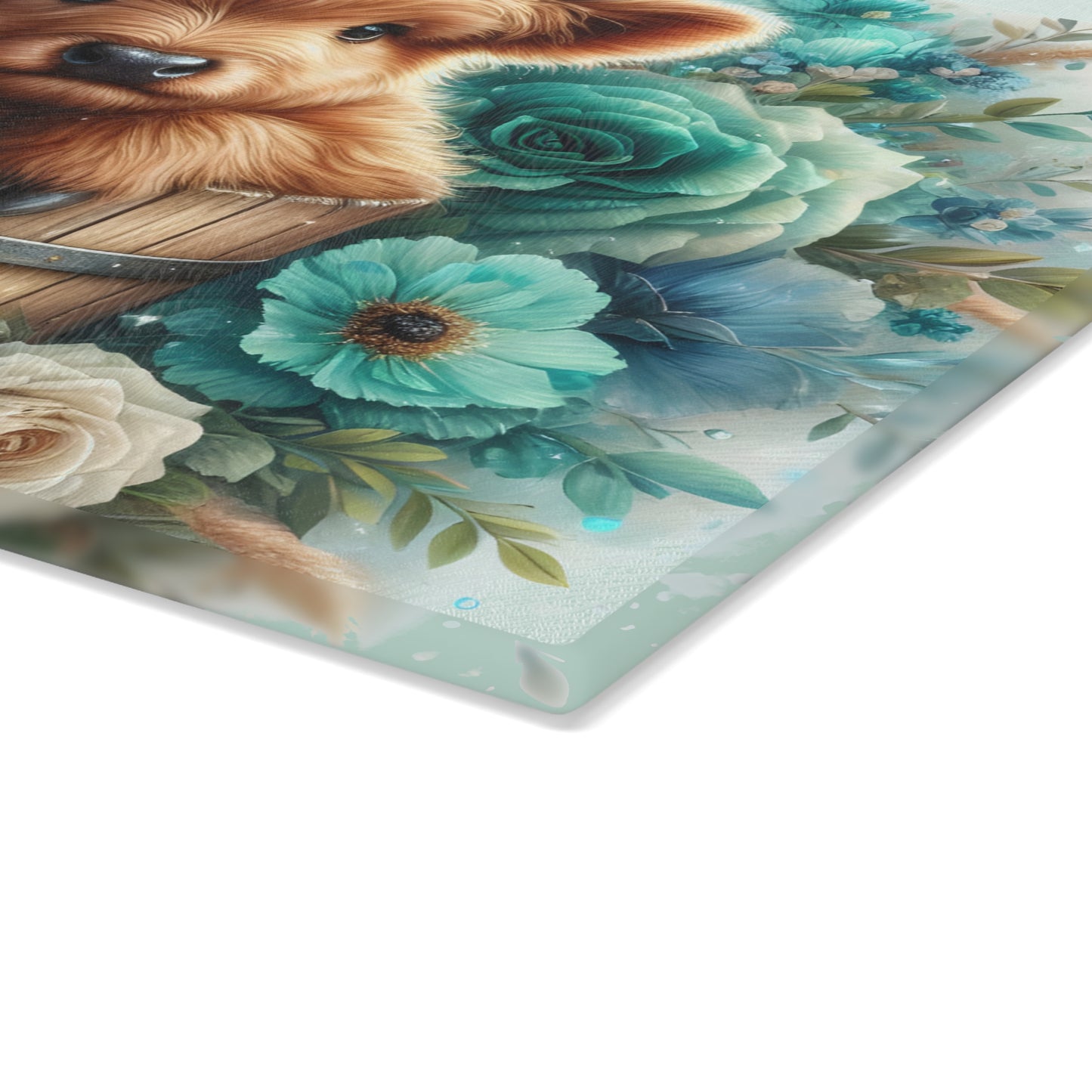 🐮 Highland Calf in a Bucket Cutting Board – Rustic Charm Meets Floral Elegance 🌿