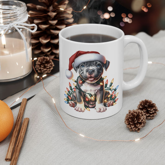 🎄 Pitbull Christmas Lights Mug – Holiday Cheer for Dog Lovers 🐾