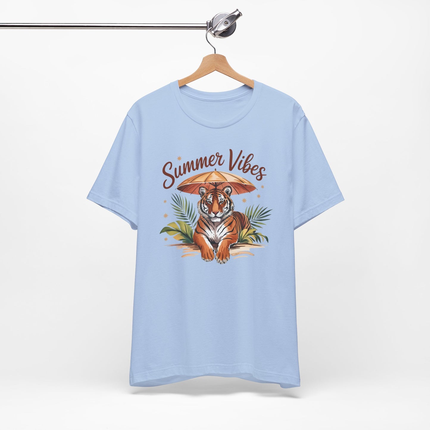 Camiseta Summer Vibes Tiger – Gráfico de palmeras de la selva con paraguas | Múltiples opciones de color
