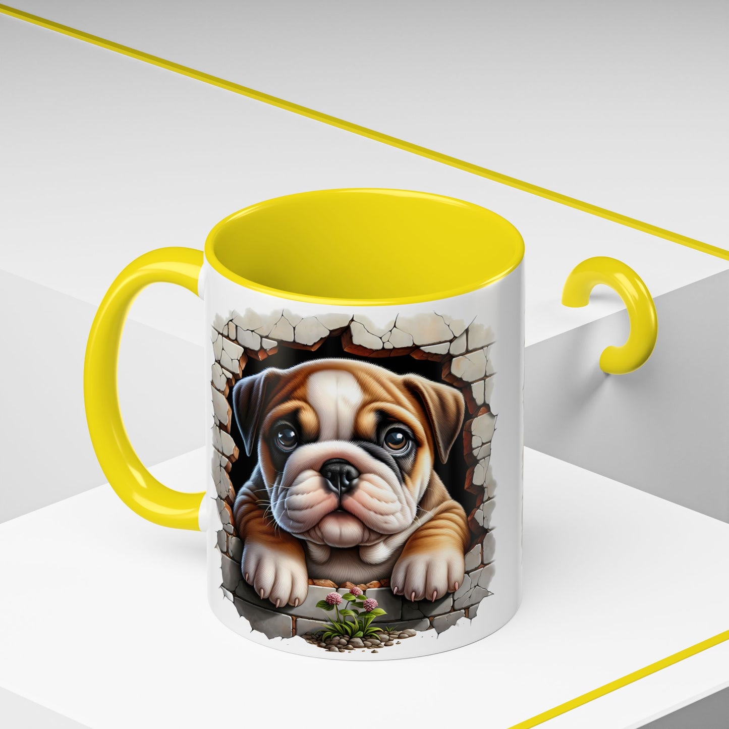 🎀🐶 English Bulldog Puppy Accent Mug – Cute Peek-Through Dog Design for Animal Lovers ☕💖