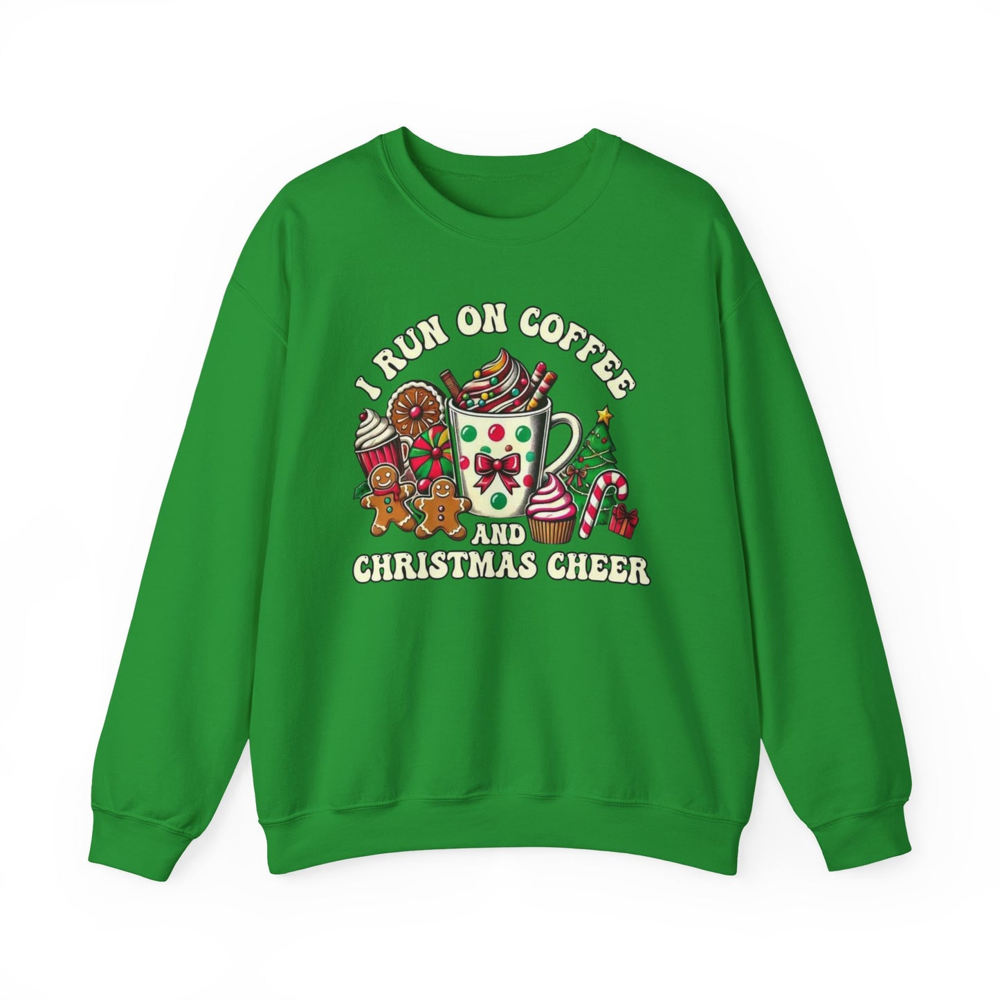☕🎄 I Run on Coffee and Christmas Cheer Sweatshirt – Cozy, Cute & Caffeinated ✨🧁