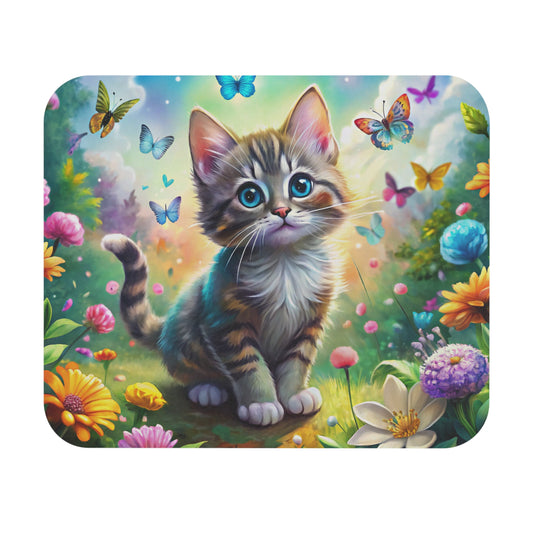 🖱️🦋🐱 Butterfly Garden Kitten Mouse Pad – Whimsical Floral Desk Art