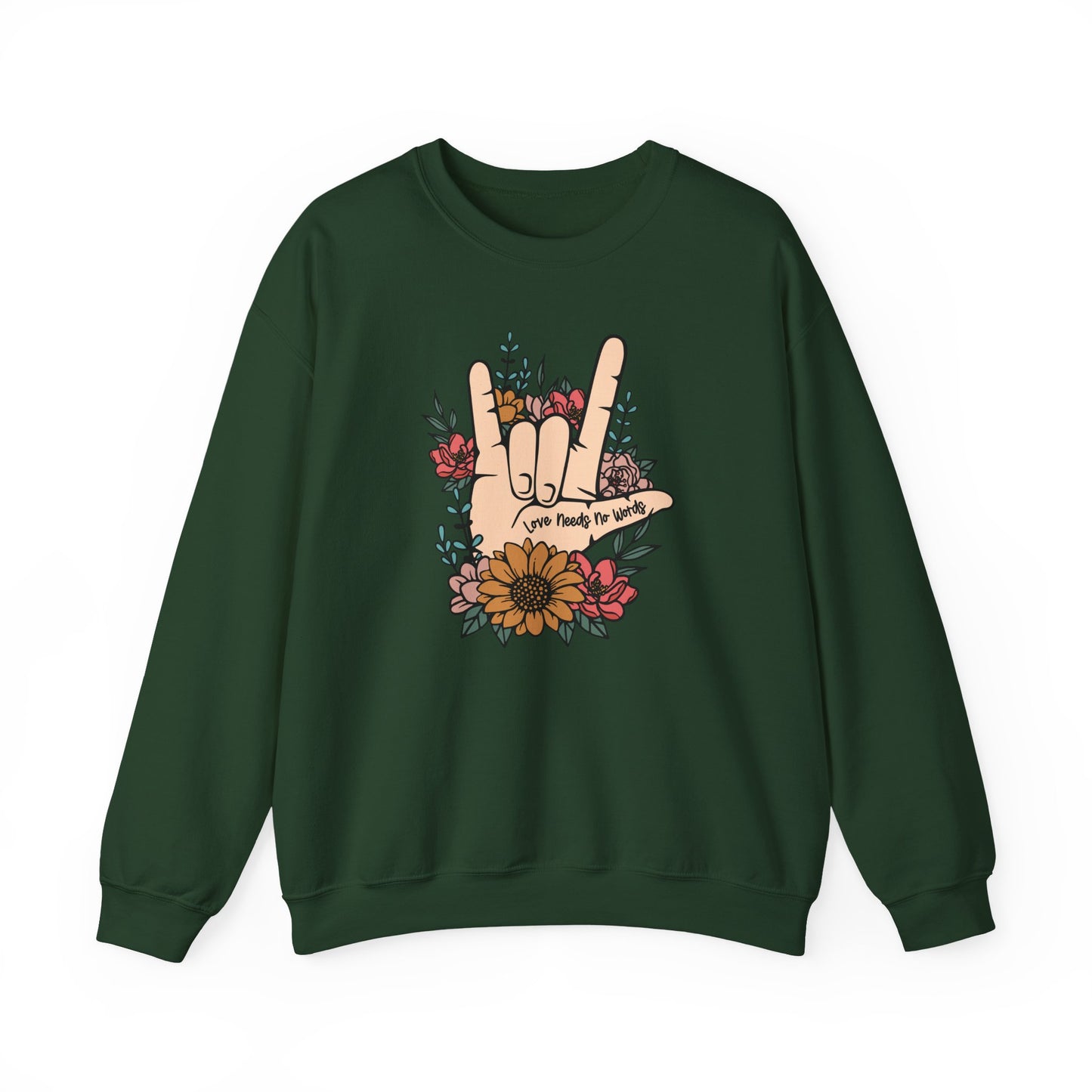 🎄🤟 Love Needs No Words Christmas Sweatshirt – ASL Holiday Floral Design for Meaningful Gifts 🌸🎁
