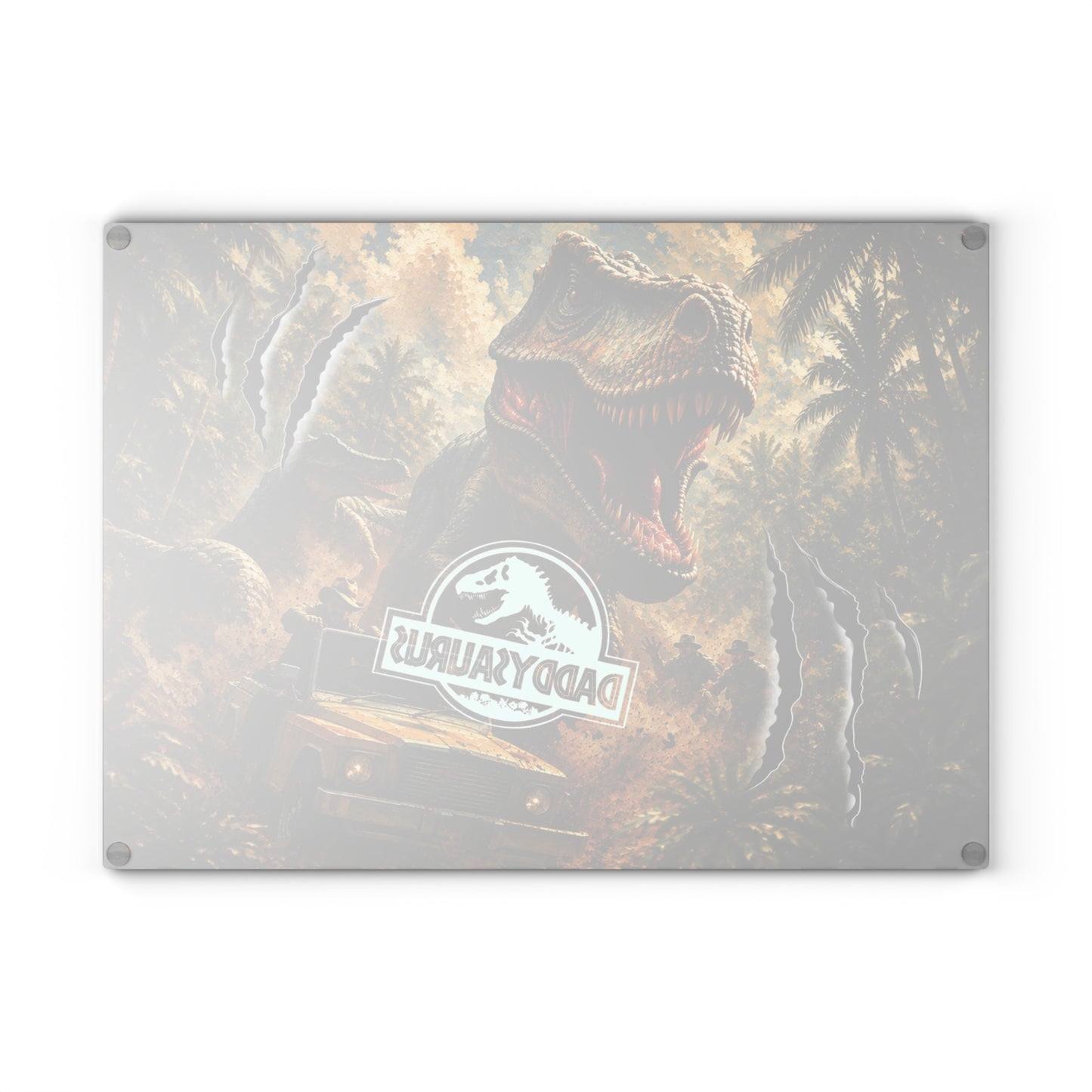 Daddysaurus Dinosaur Glass Cutting Board – Funny Dad Dinosaur Kitchen Decor