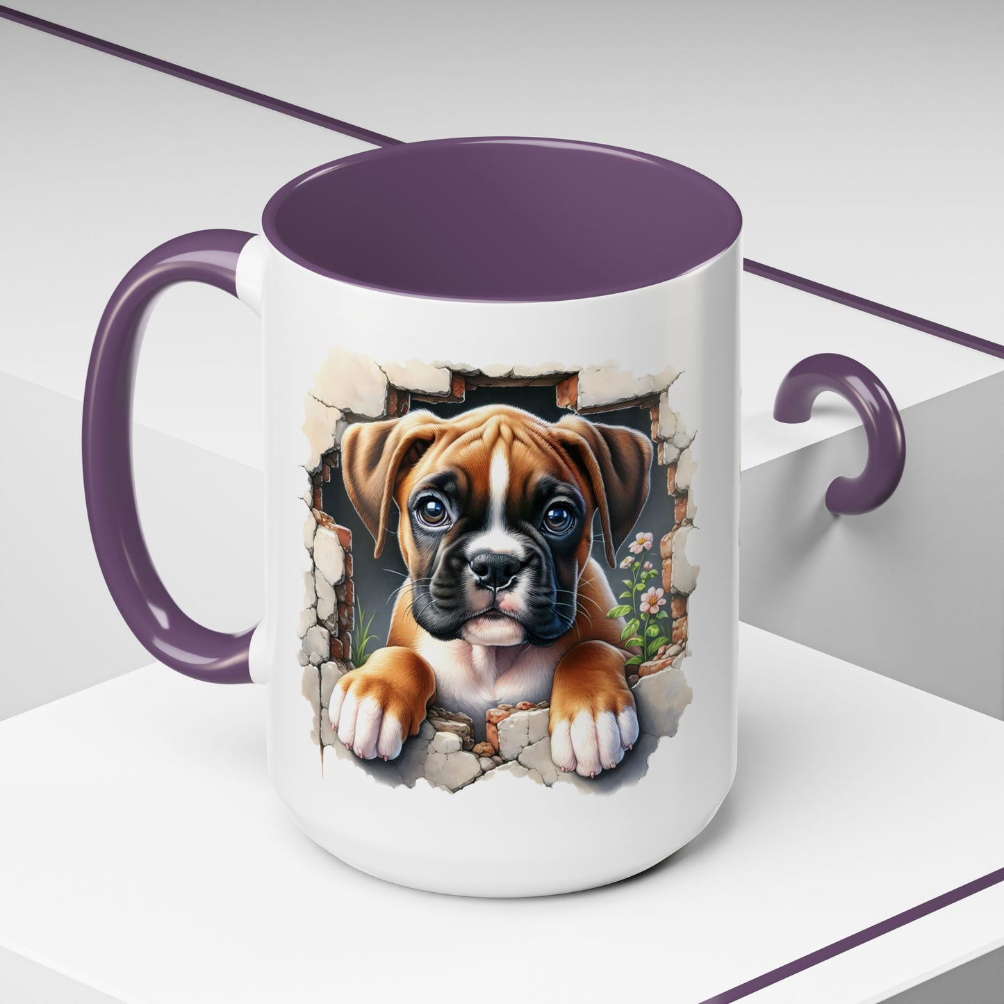 🐶☕ Boxer Puppy Peek Accent Mug – Adorable Dog Lover Gift ✨💛