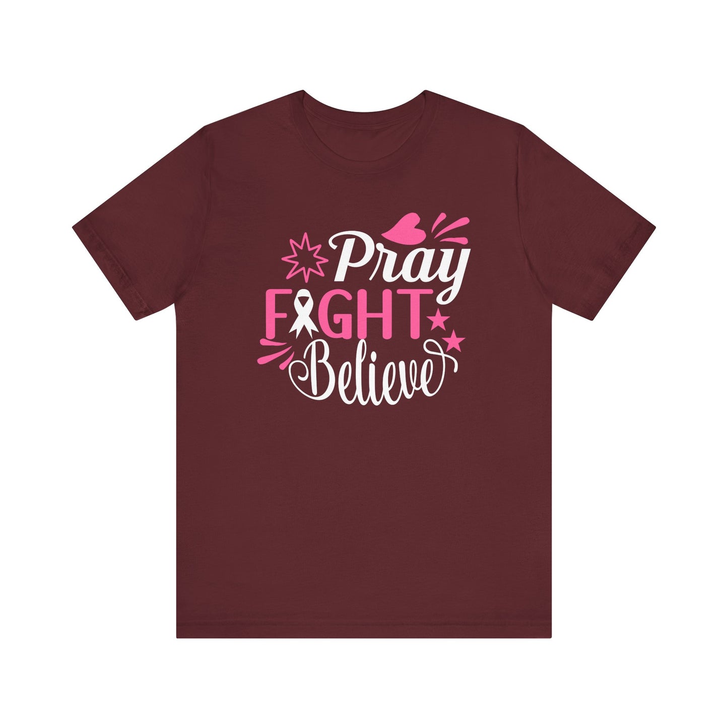 💗 Pray Fight Believe – Breast Cancer Awareness T-Shirt 🎗️